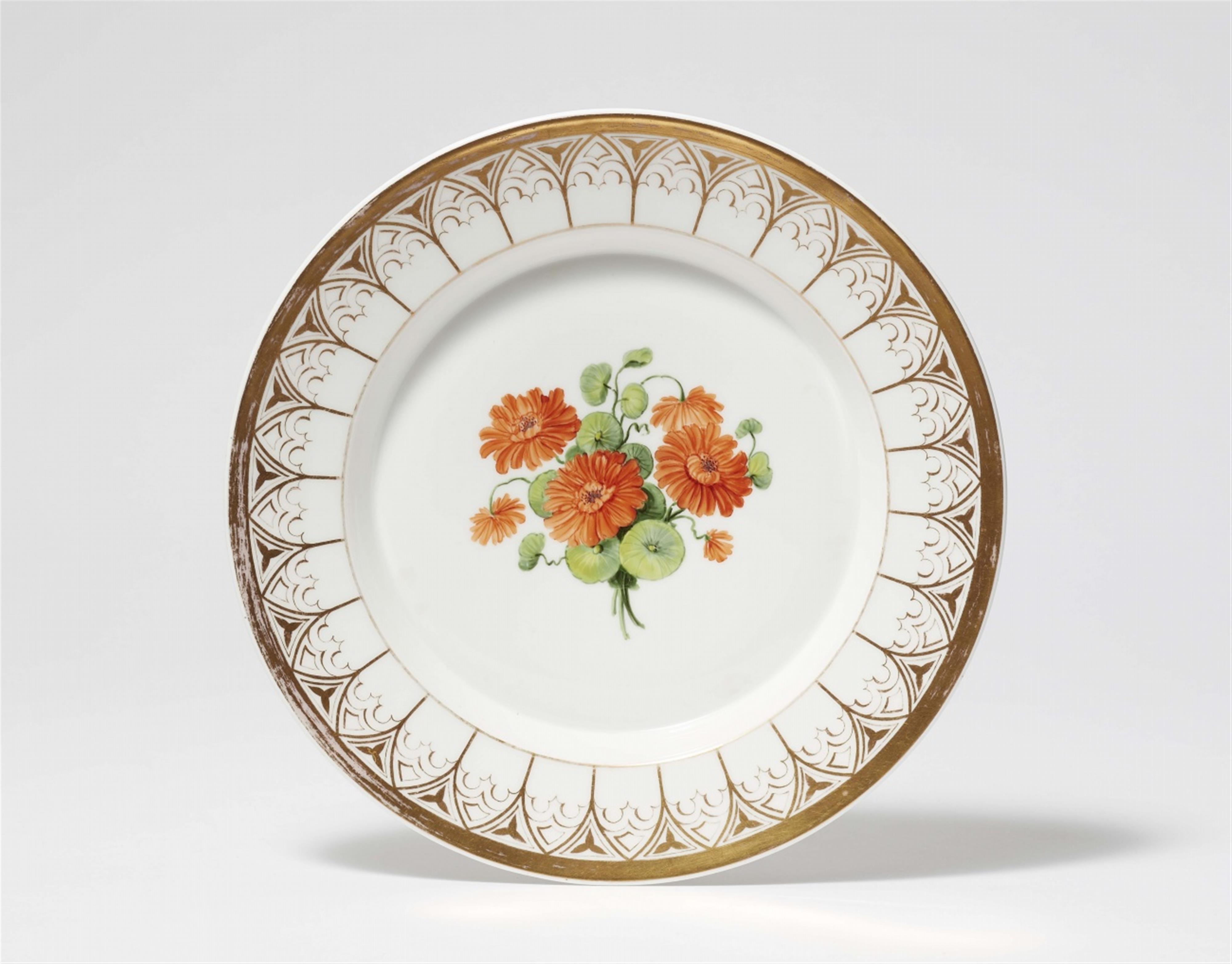A Neoclassical Berlin KPM porcelain plate with nasturtiums - image-1