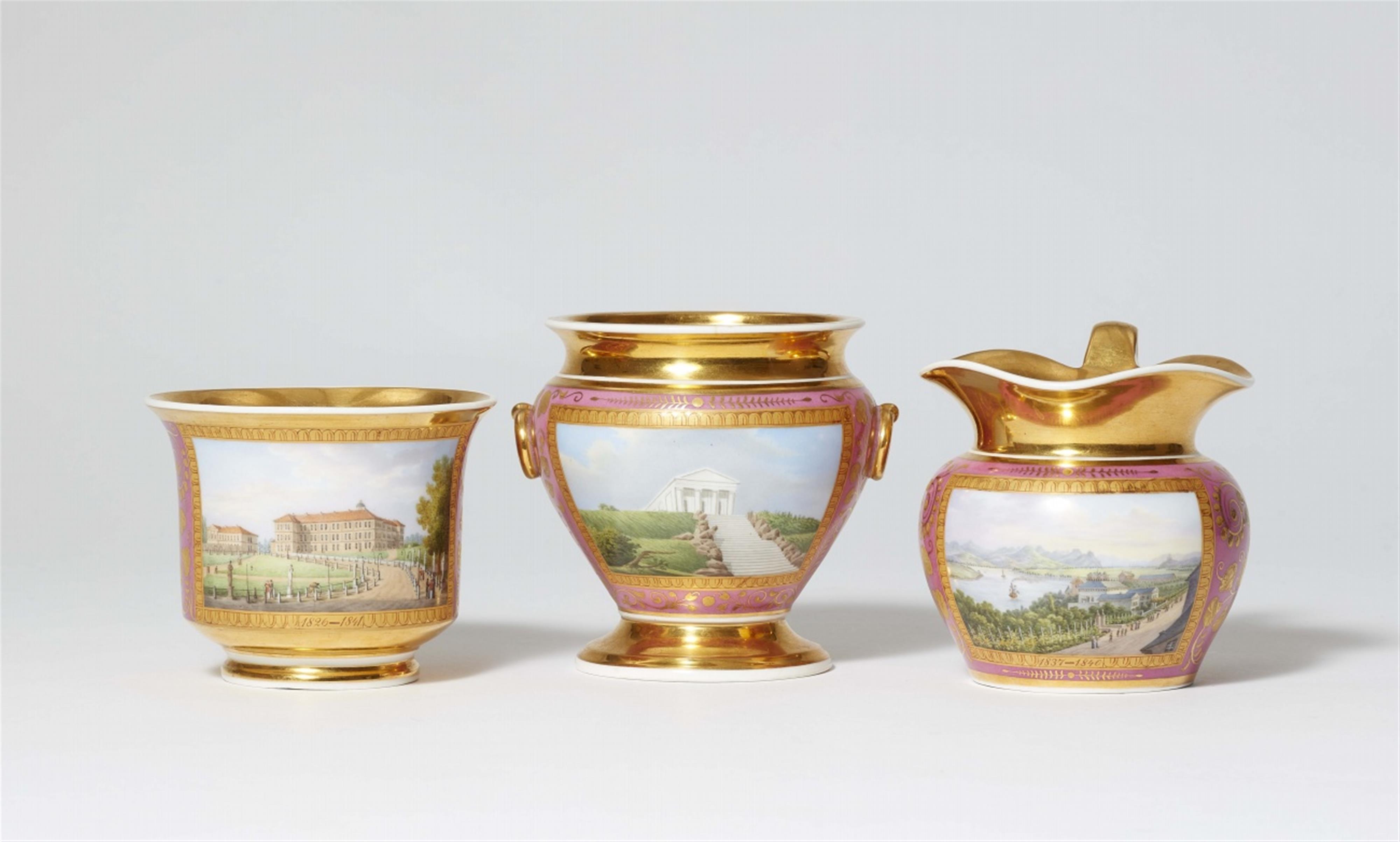 Three items from a Berlin KPM porcelain coffee service painted with views - image-1