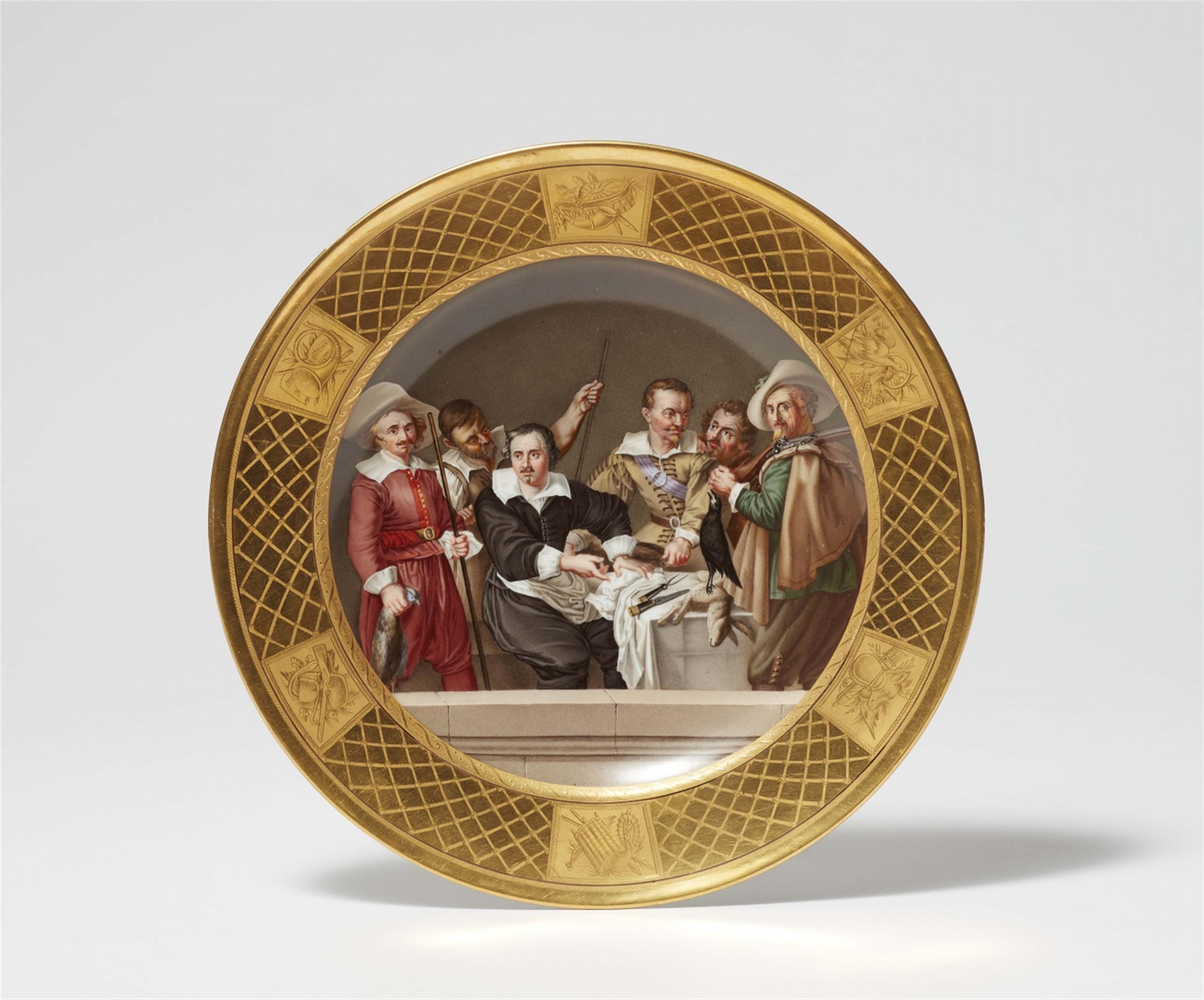 A Berlin KPM porcelain plate with a hunting party - image-1