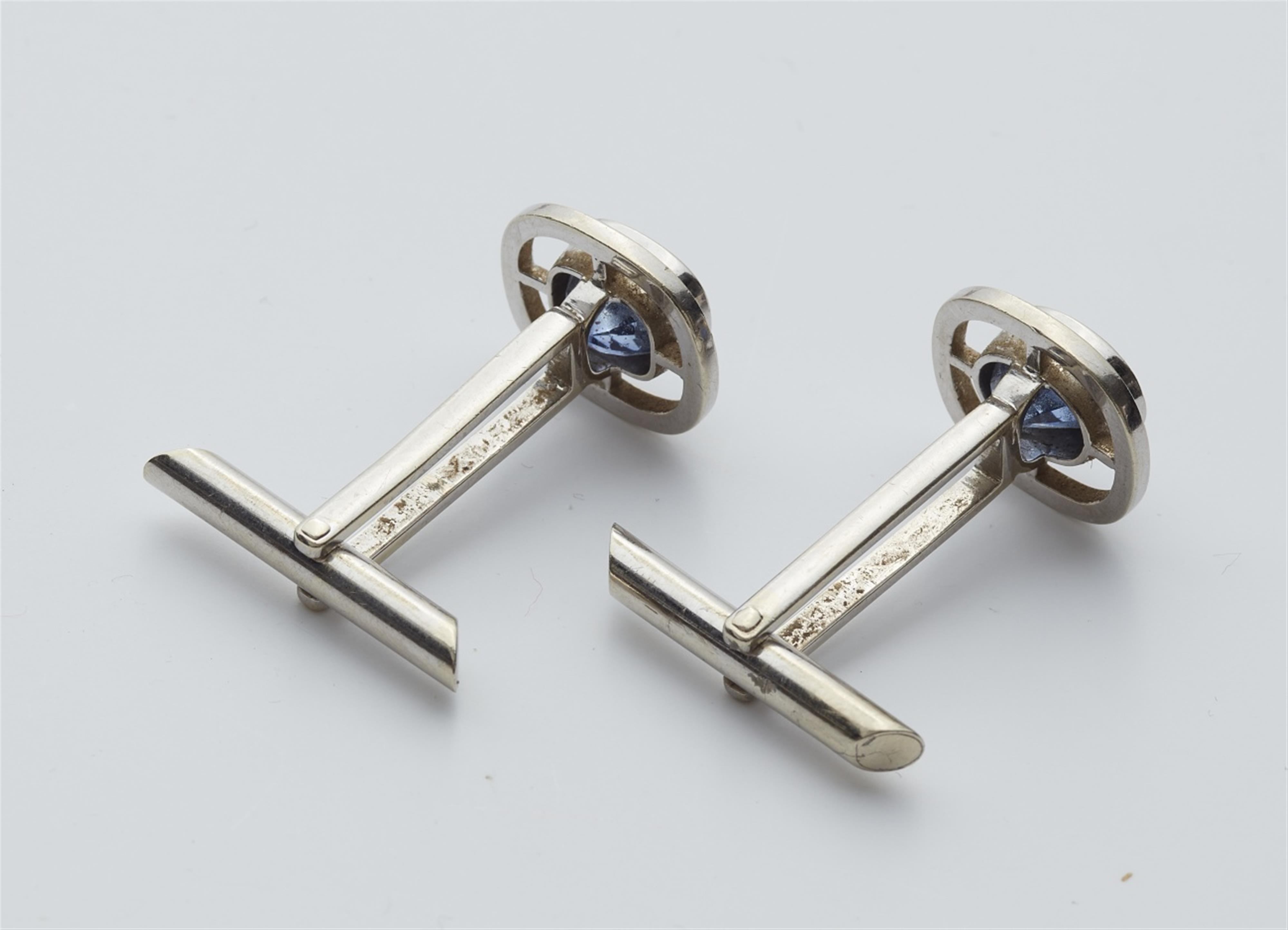 A pair of 18k white gold sapphire cufflinks - image-2