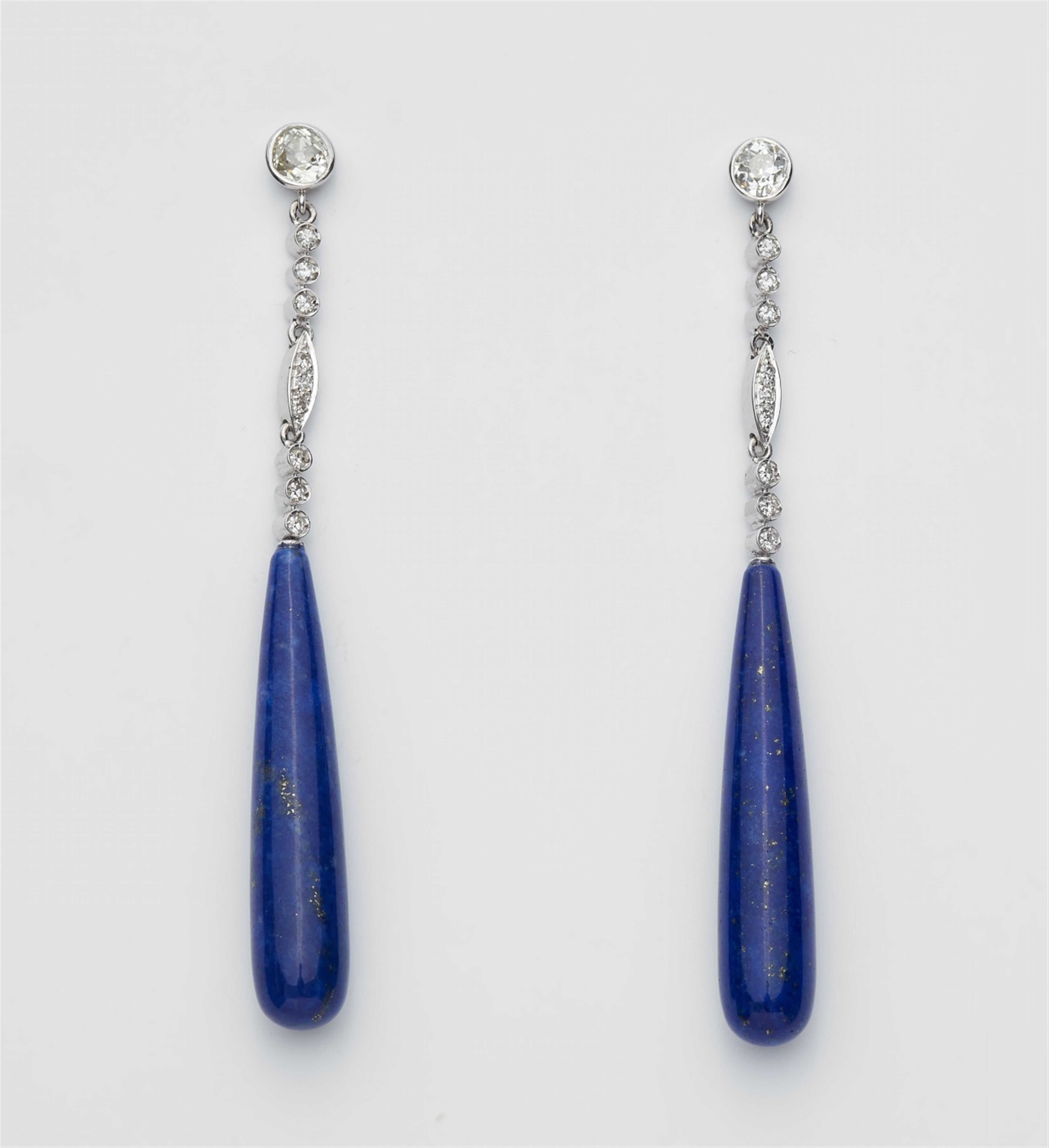 A pair of 18k gold lapis lazuli drop earrings - image-1