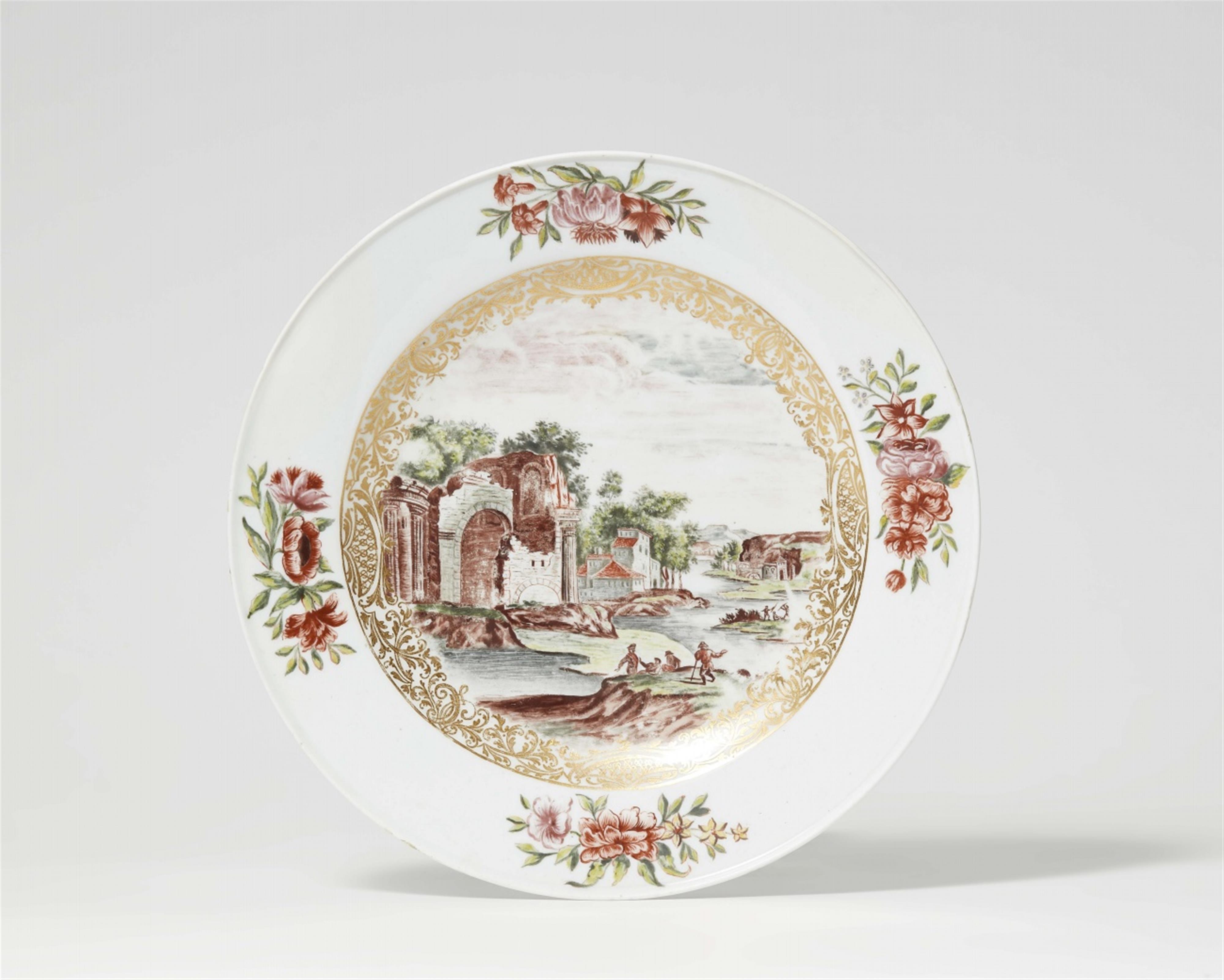 A Meissen porcelain plate with ruins in a landscape - image-1