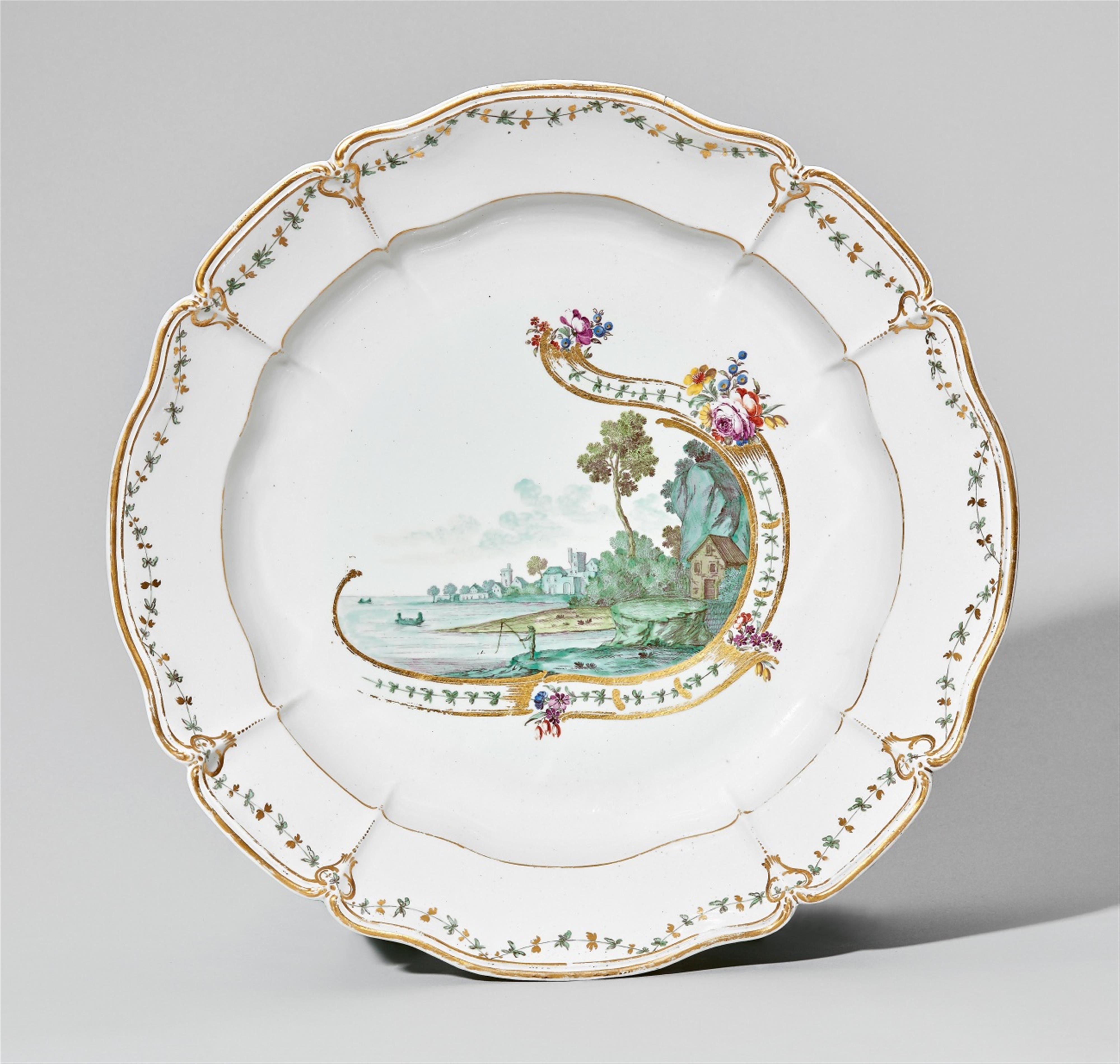 A large Nymphenburg porcelain platter with a green landscape - image-1