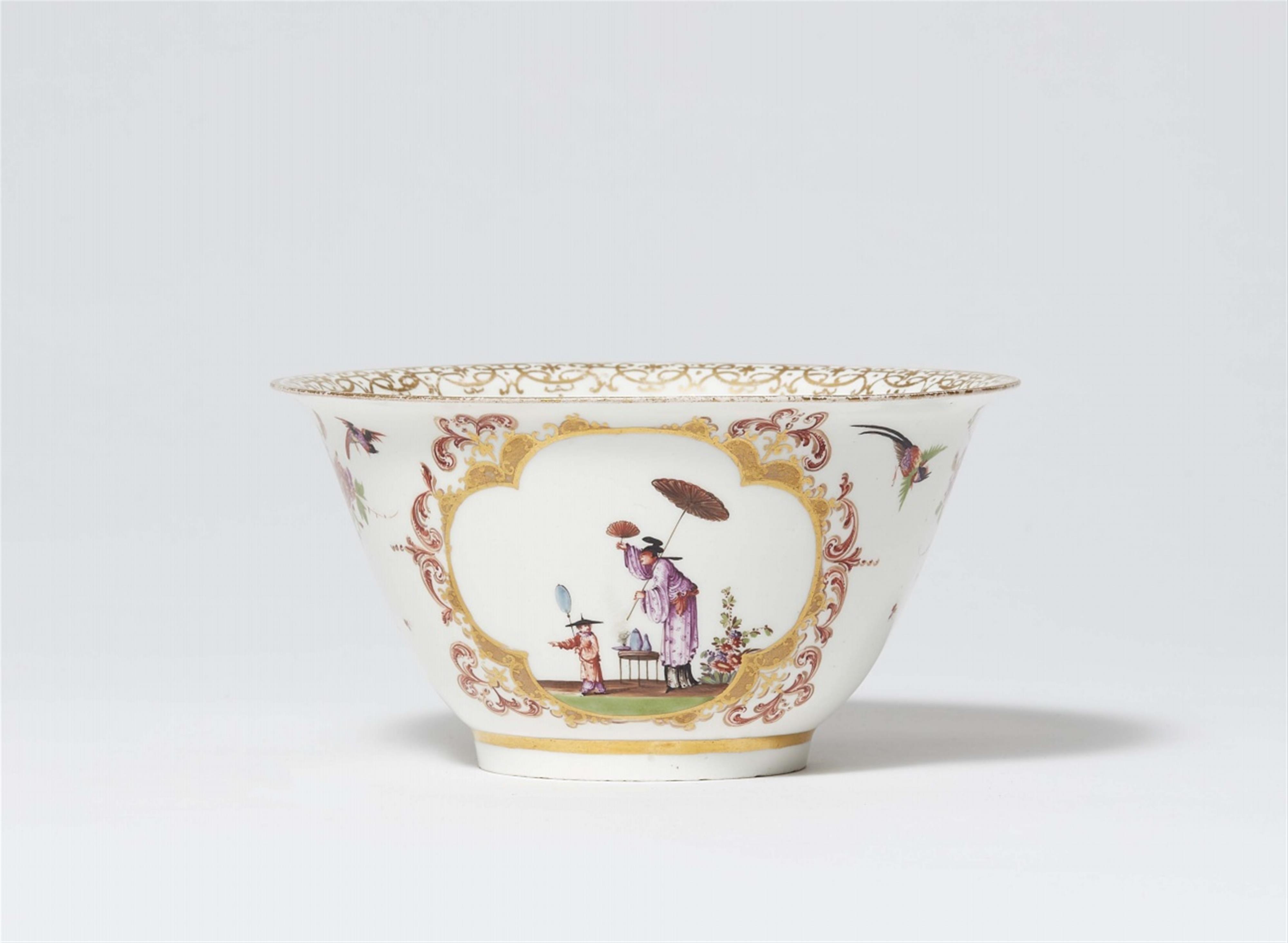An early Meissen porcelain slop bowl with Hoeroldt Chinoiseries - image-1