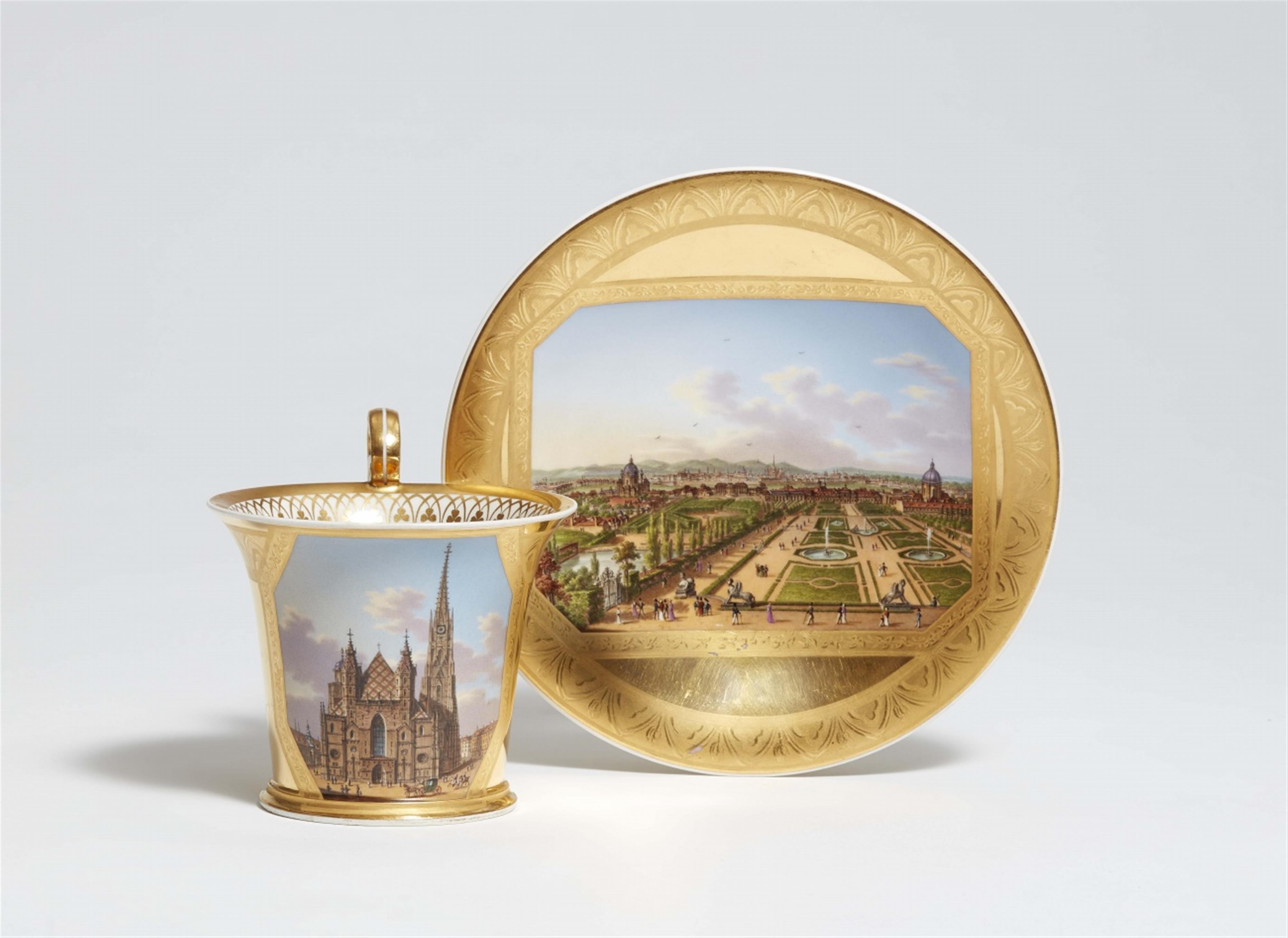 A Royal Vienna porcelain cup and saucer with views of Vienna - image-1