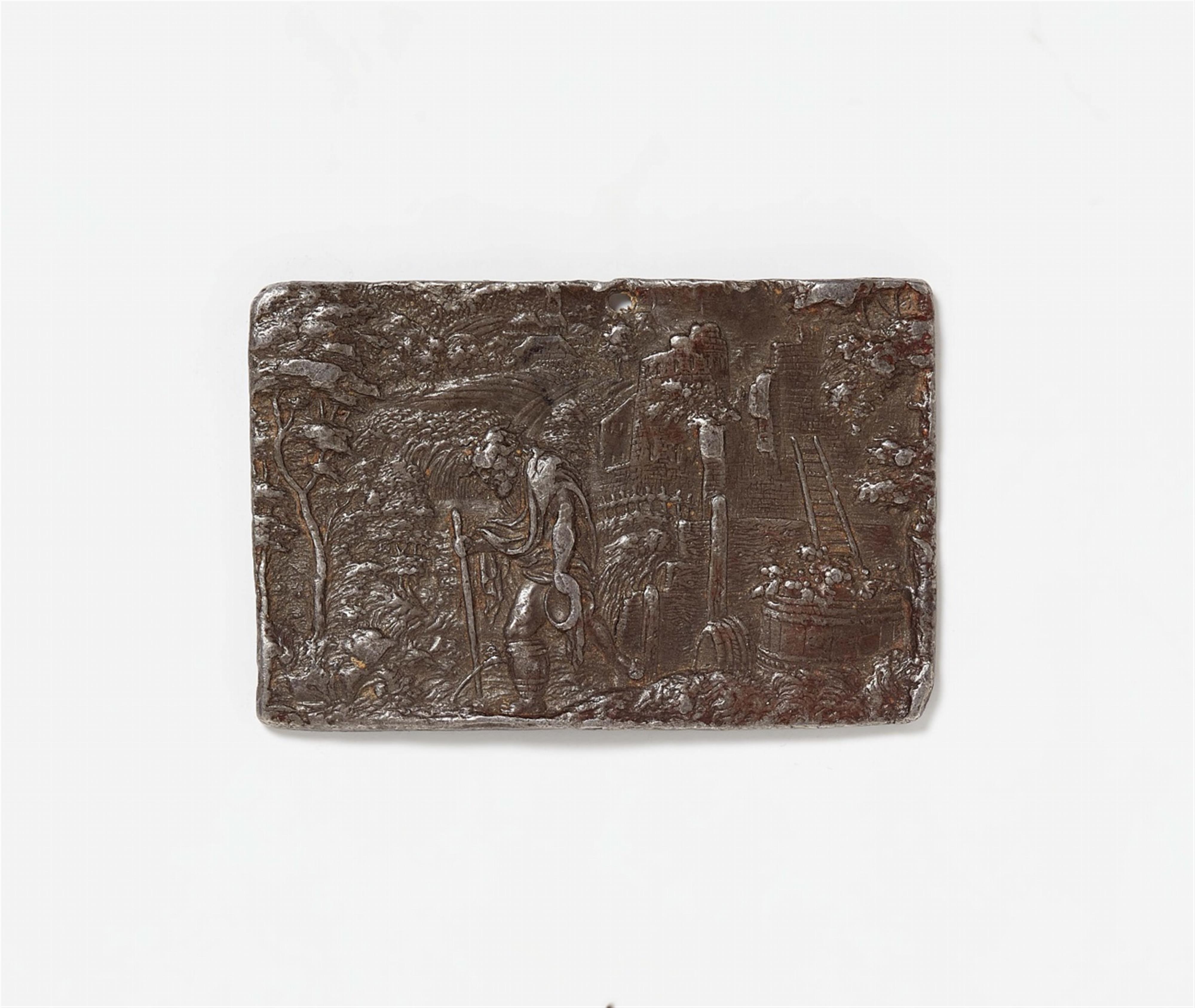 A cast lead relief with a beggar - image-1