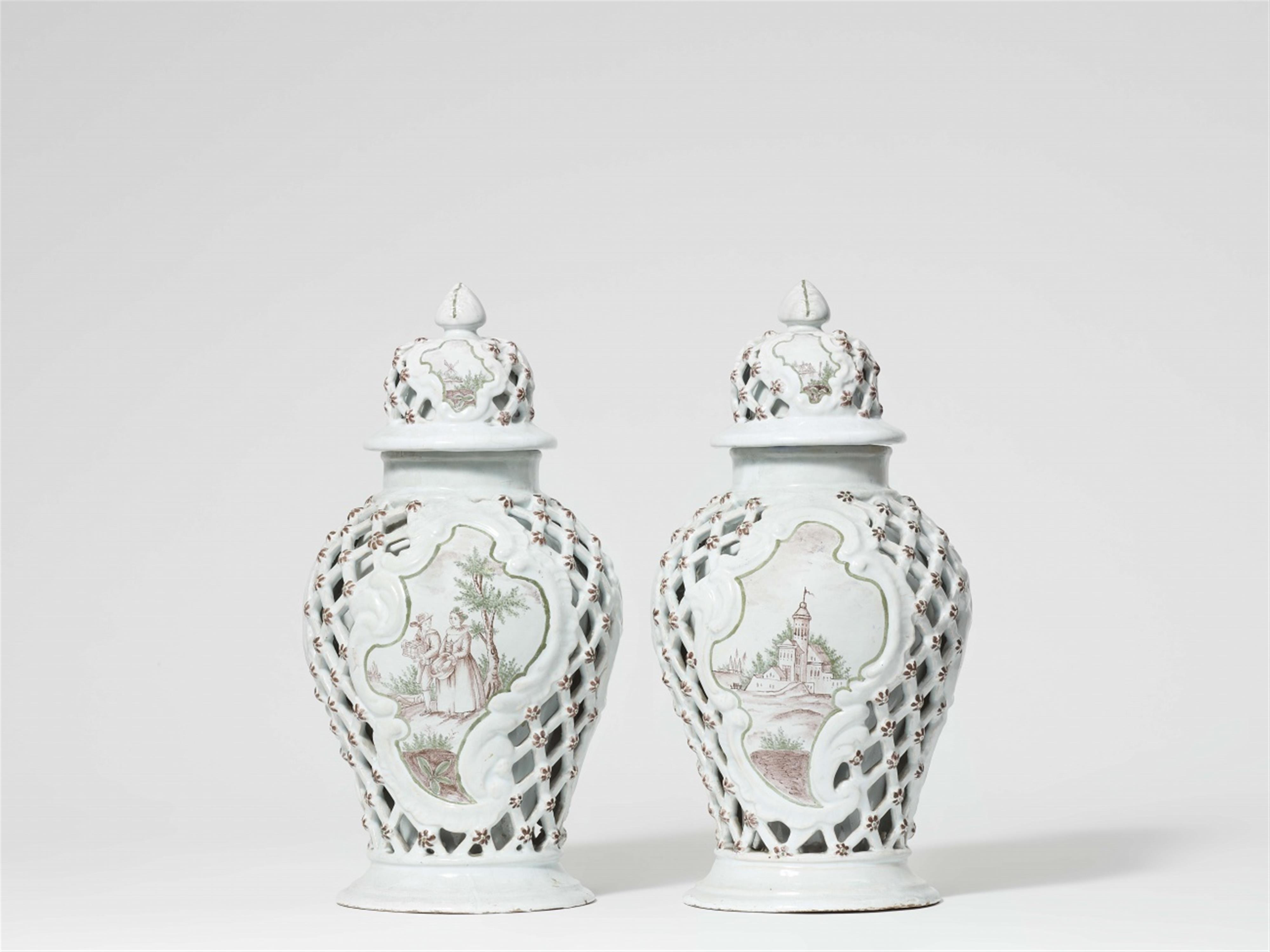 A pair of Magdeburg faience trelliswork vases - image-1