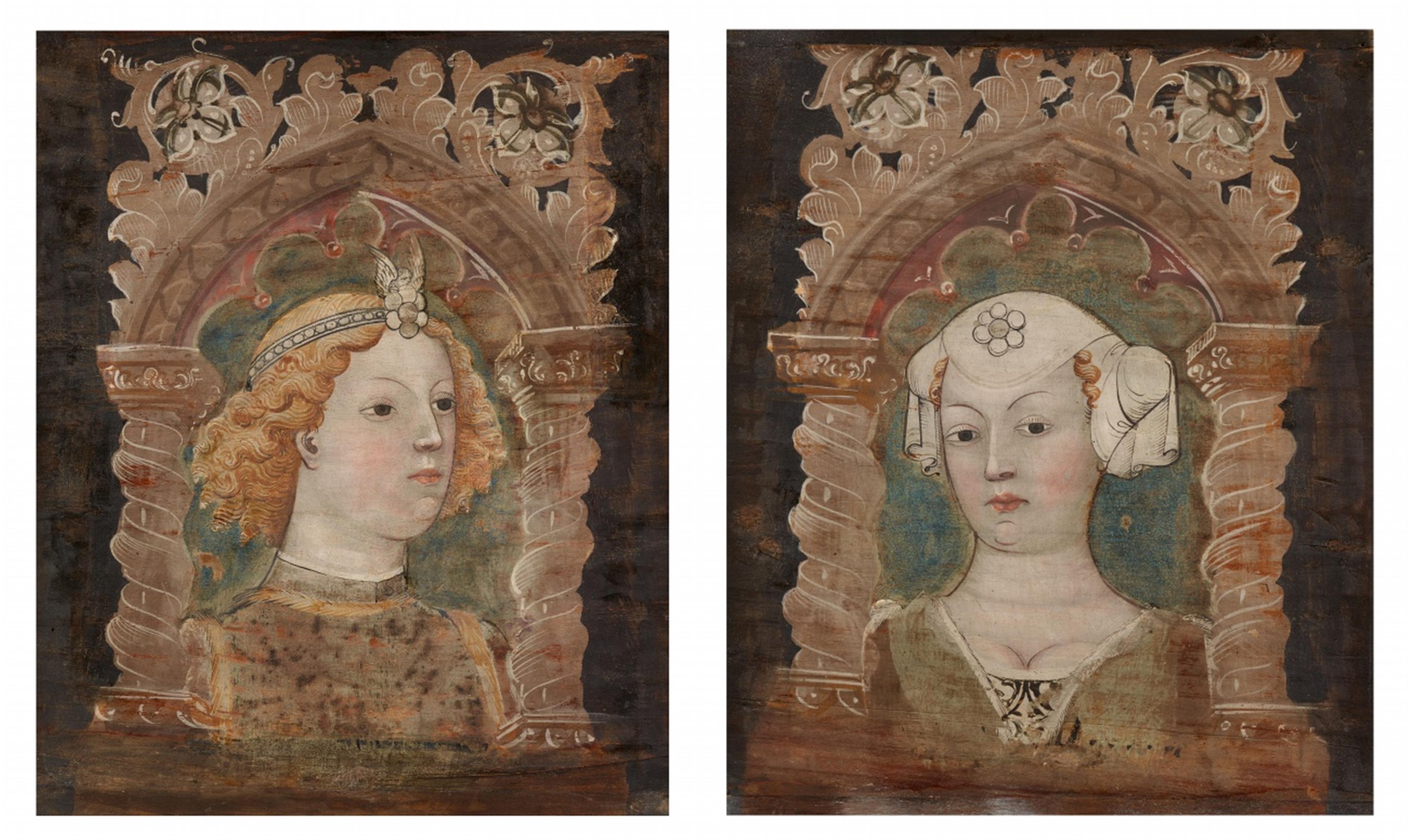 Bonifacio Bembo - Bildnispaar, jeweils eingefaßt in gemaltem gotischem Spitzbogen - image-1