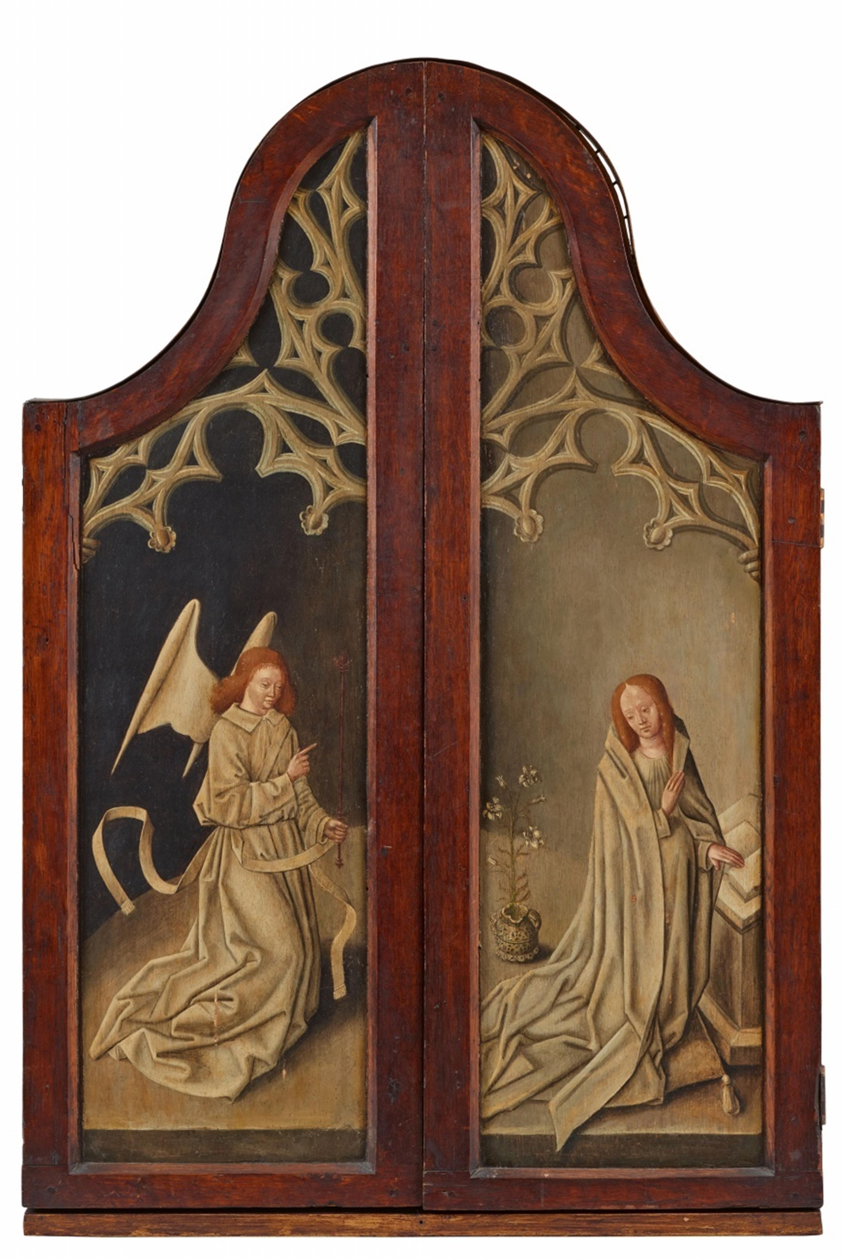 Bruges School around 1500 - Triptych with the Crucifixion, John the Baptist and St. Barbara - image-2