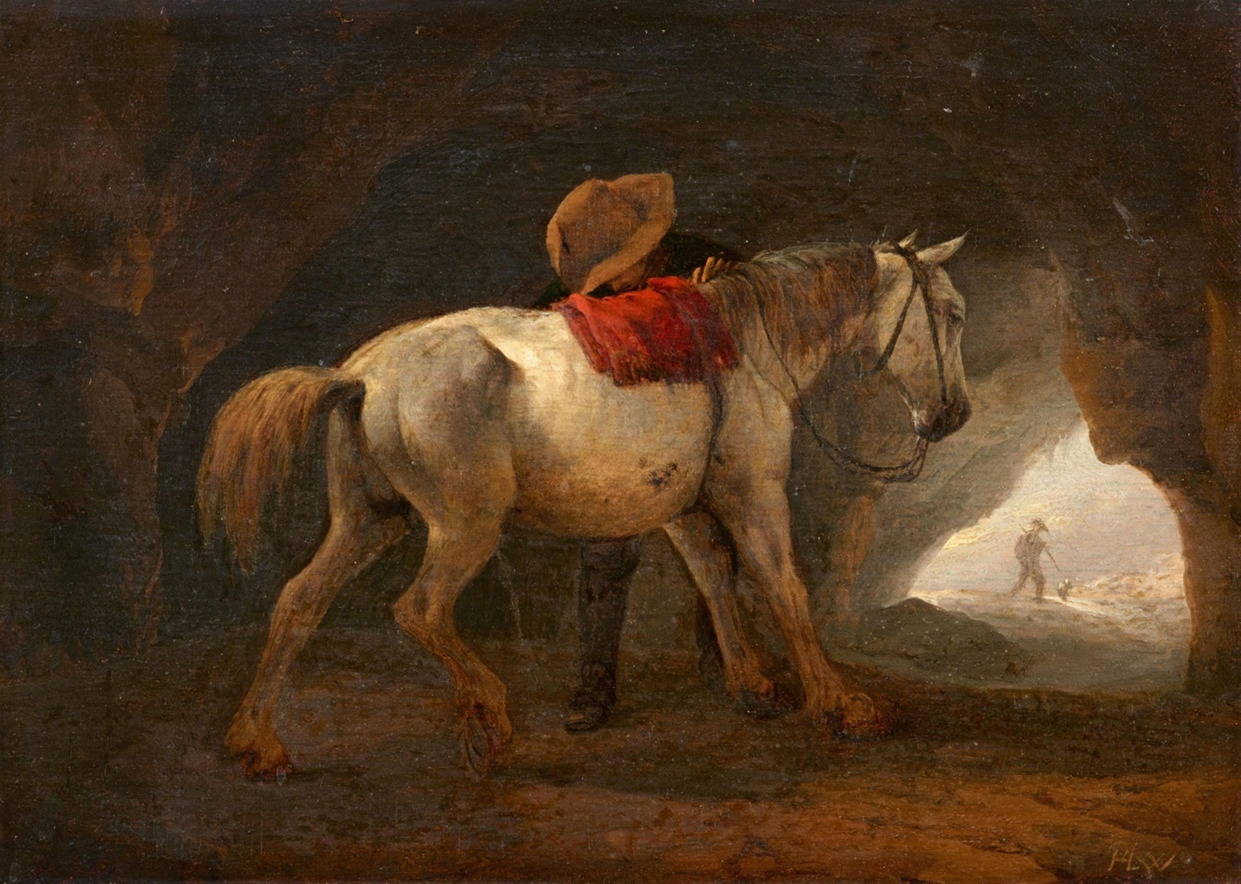Philips Wouwerman - Weißes Pferd und Mann in einer Felsgrotte - image-1