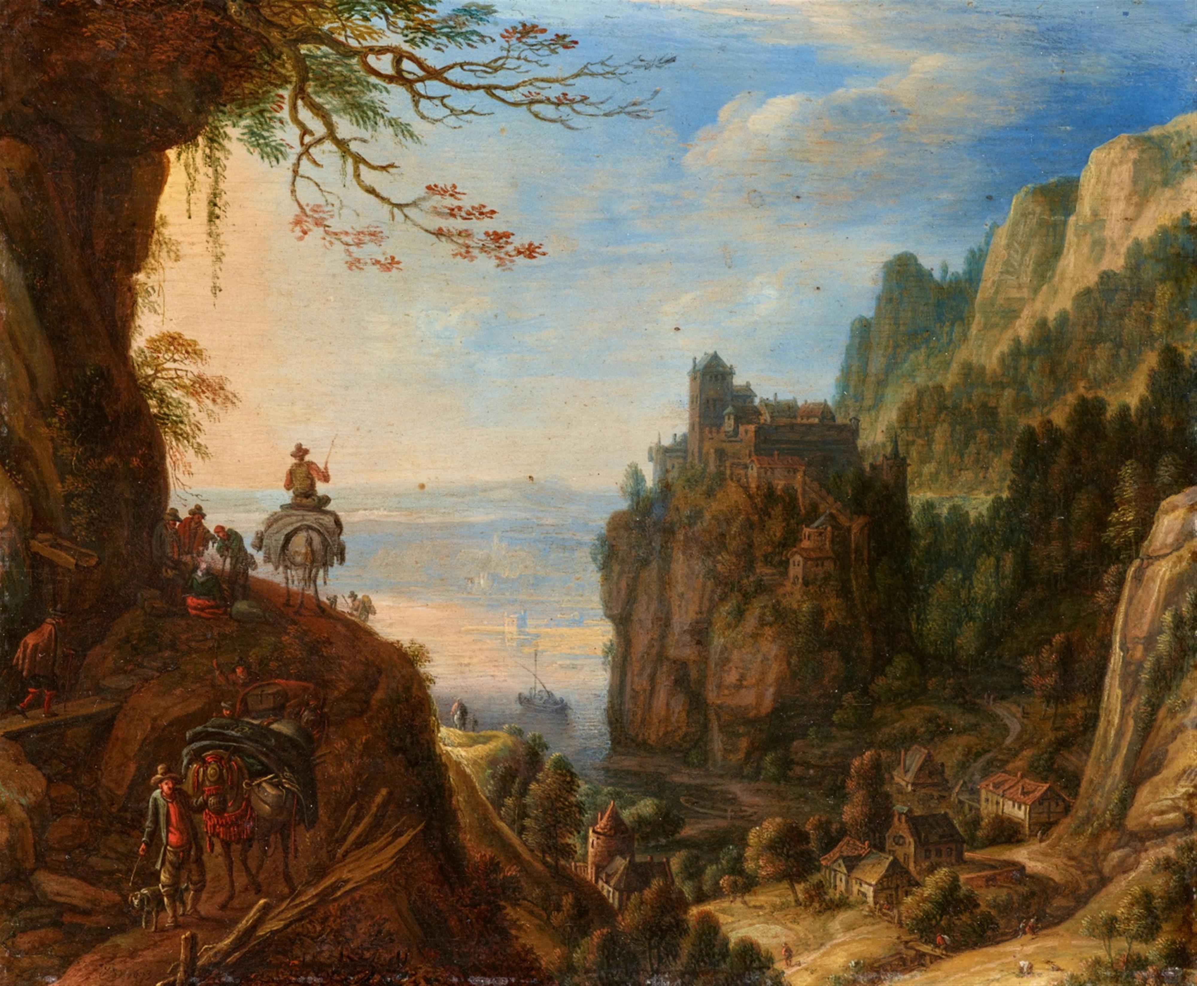 Herman Saftleven - Fanciful Rhine Landscape with Figures - image-1