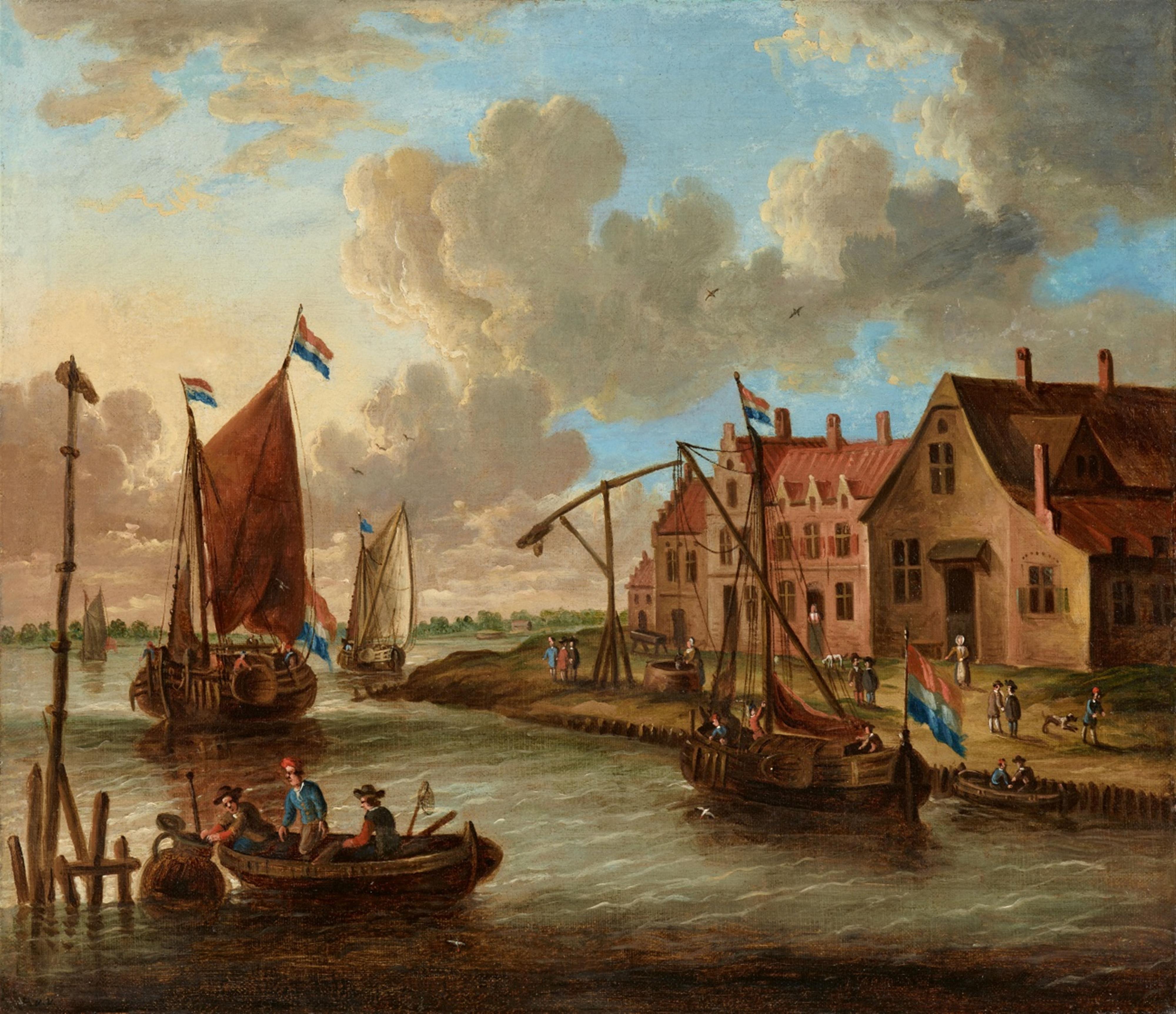 Pieter van den Velde - Zwei Küstenlandschaften mit Schiffen und Ruderbooten bei Antwerpen - image-2