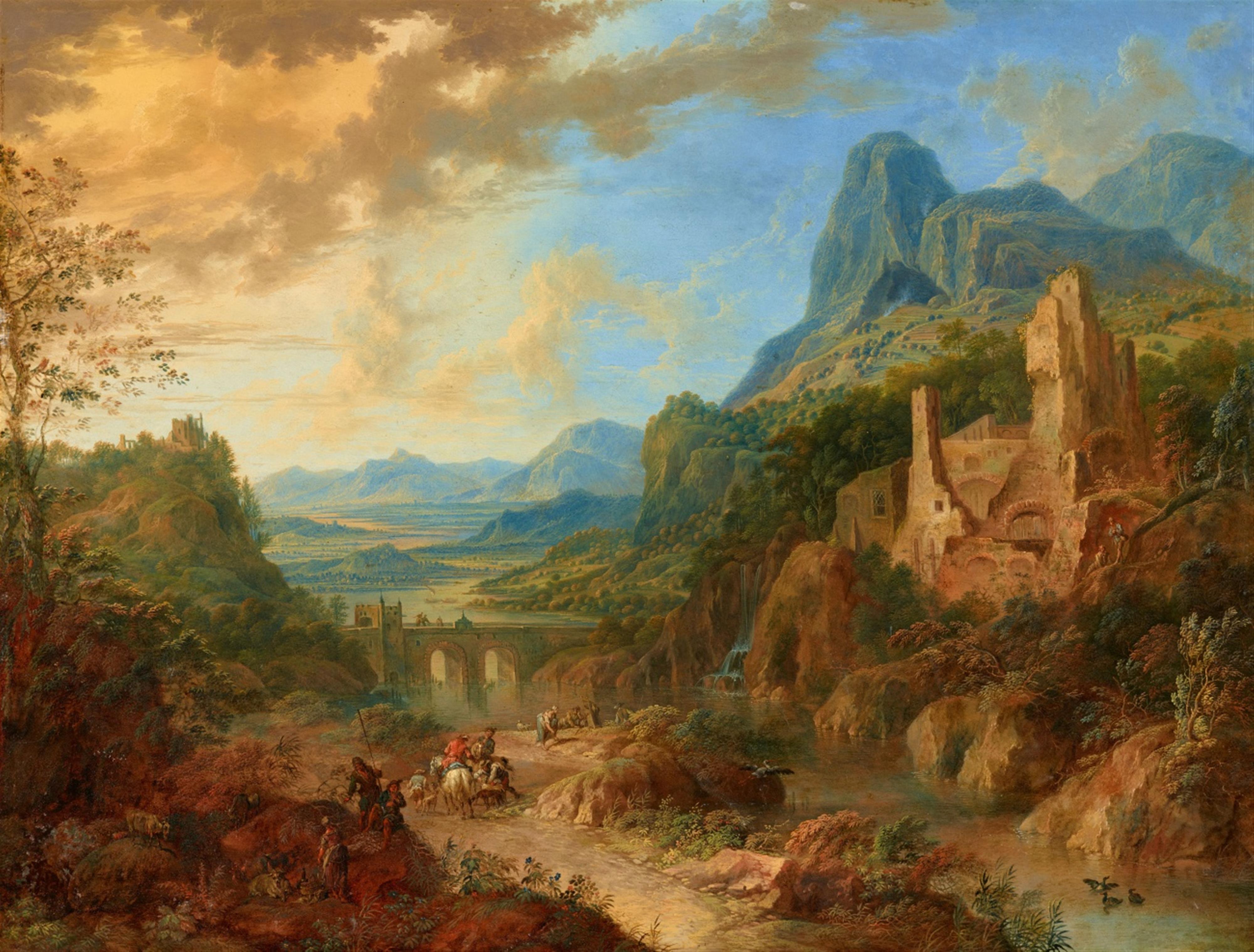 Jan Griffier the Elder - Wide River Landscape with Ruins - image-1