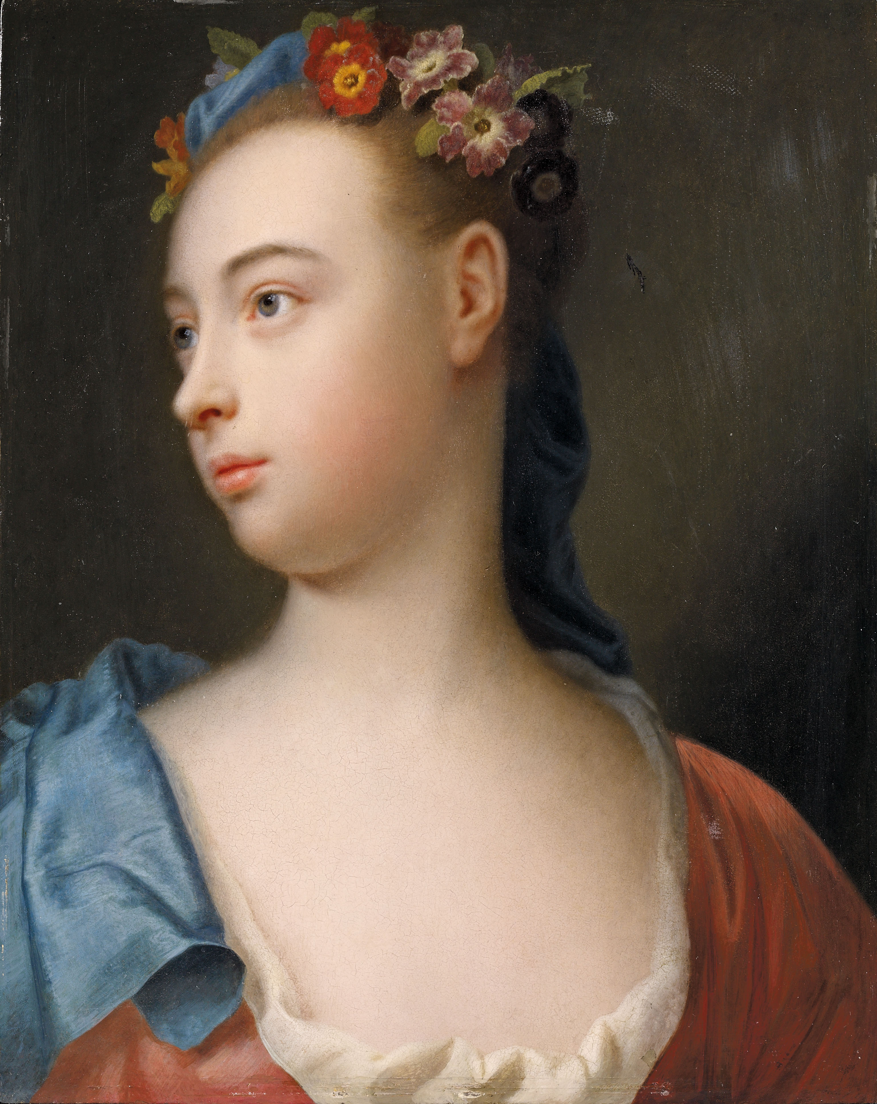 Balthasar Denner - Portrait of a Young Lady in a Flower Crown - image-1