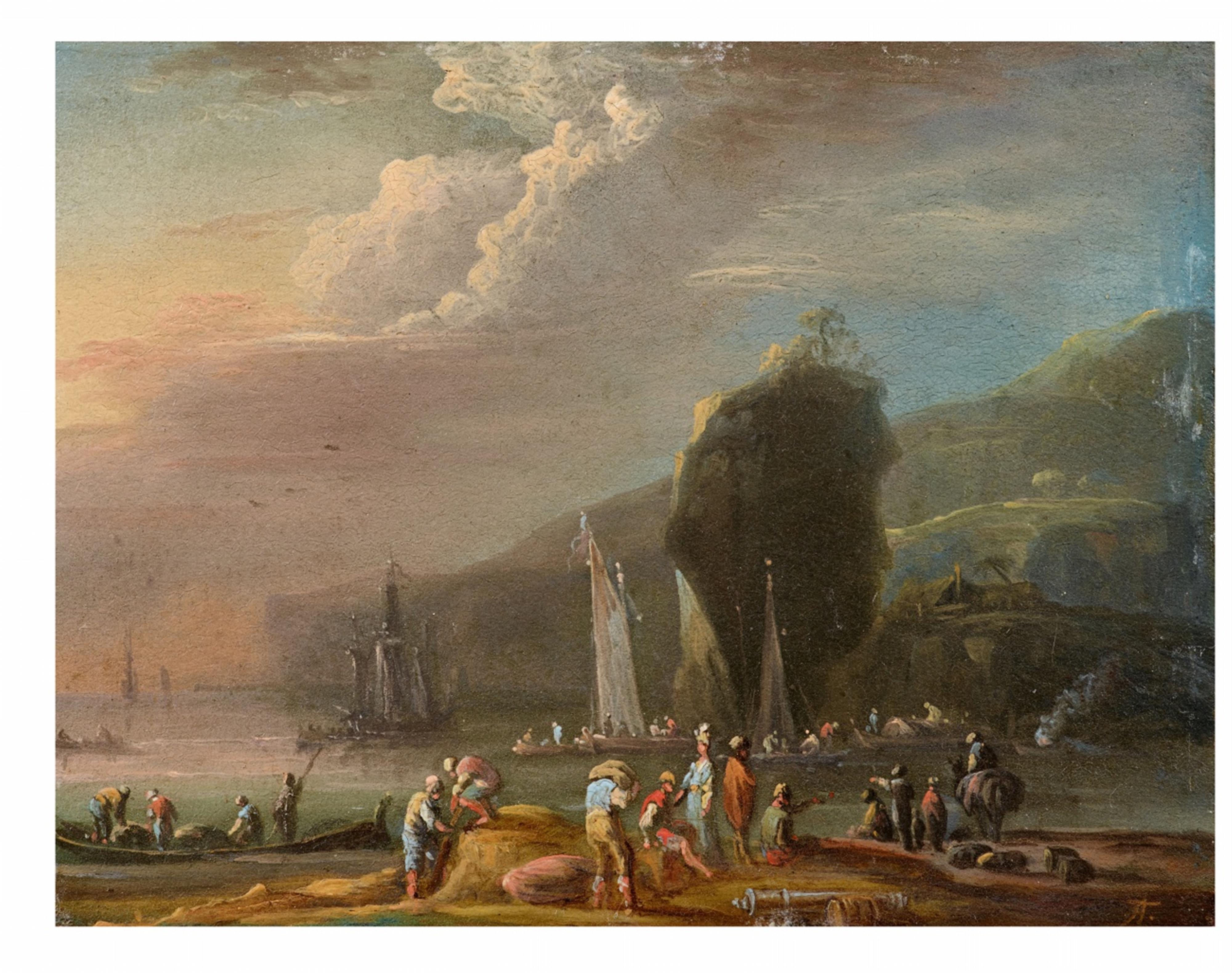 Johann Alexander Thiele - Two Paintings with Views of a Levantine Harbour - image-2