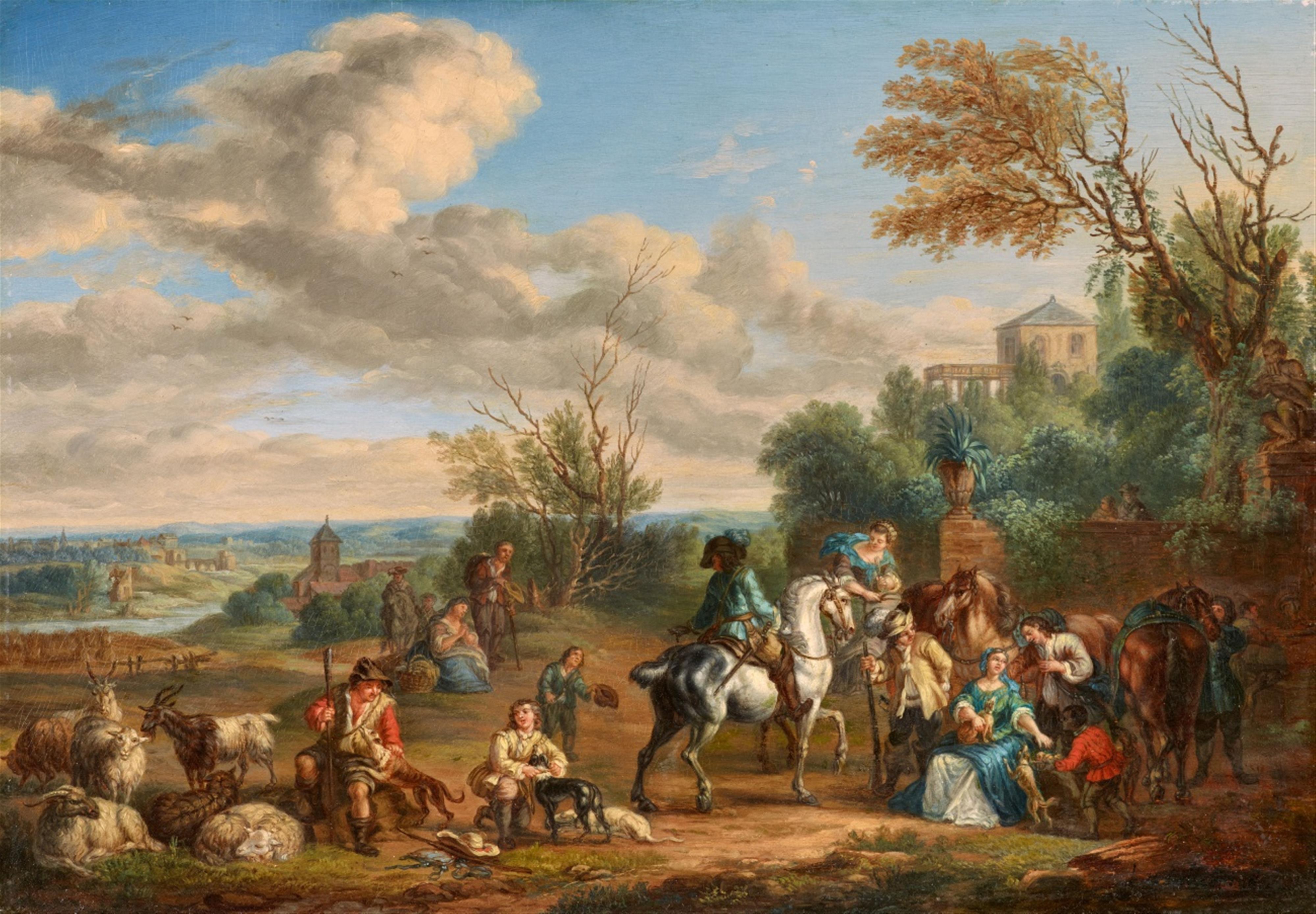 Jean-Baptiste Lallemand - Landscape with Peasants and Company at Rest - image-1