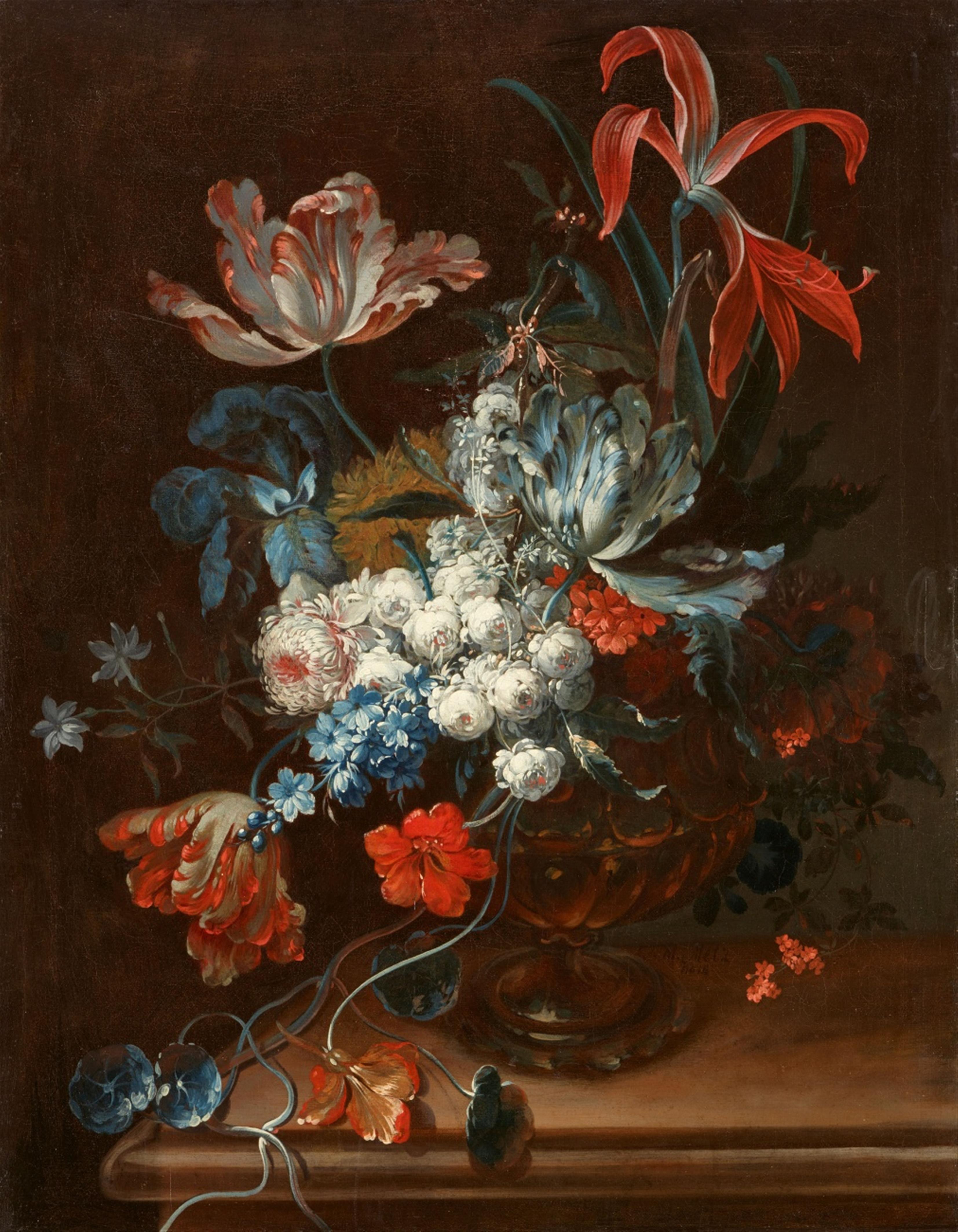 Johann Martin Metz - Stillleben mit Amaryllis, Tulpen, Kapuzinerkresse, Rosa centifolia, Päonien, Iris und Hyazinthen - image-1