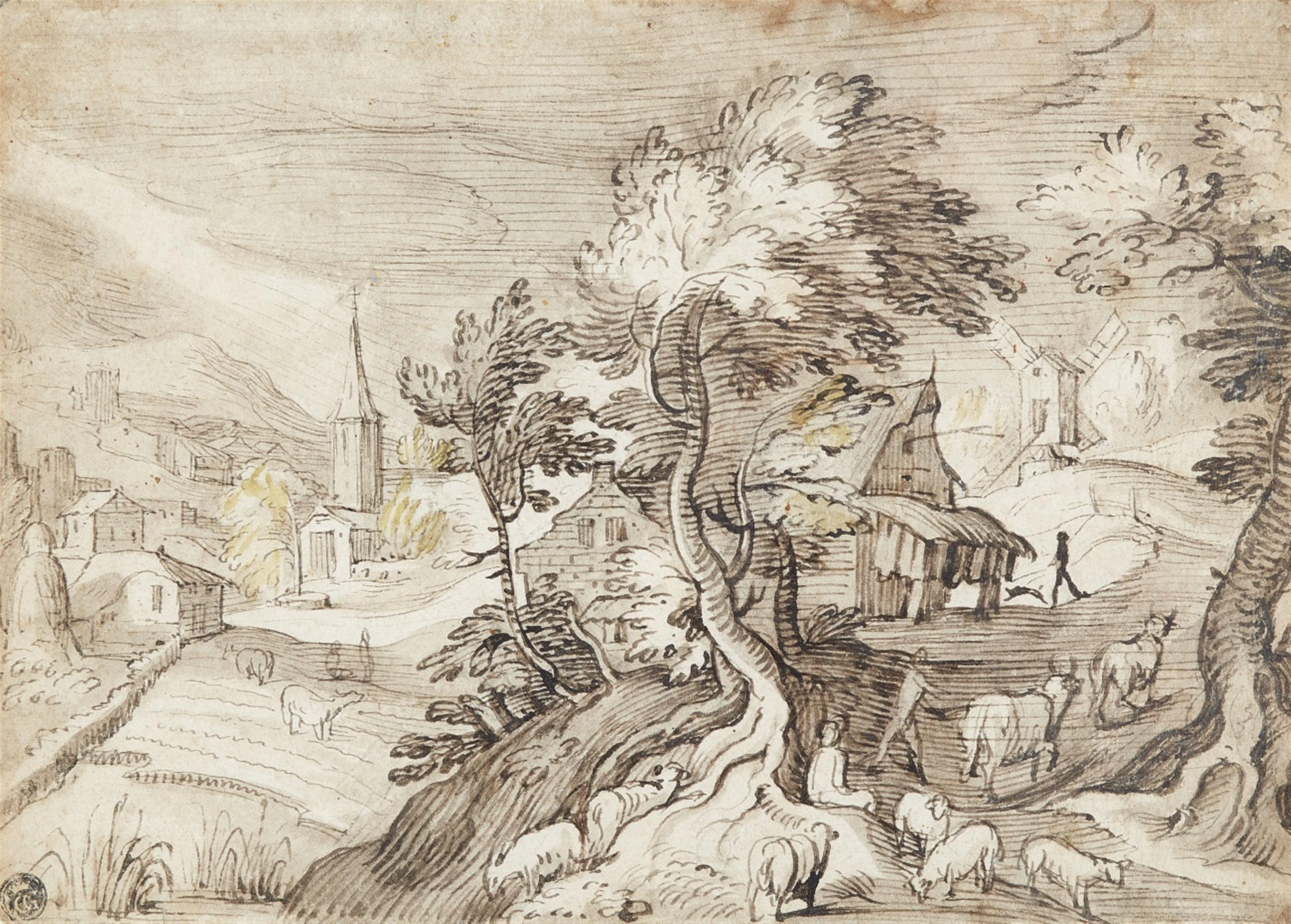 Jacob Grimmer, attributed to - Shepherds in a Hilly Landscape - image-1