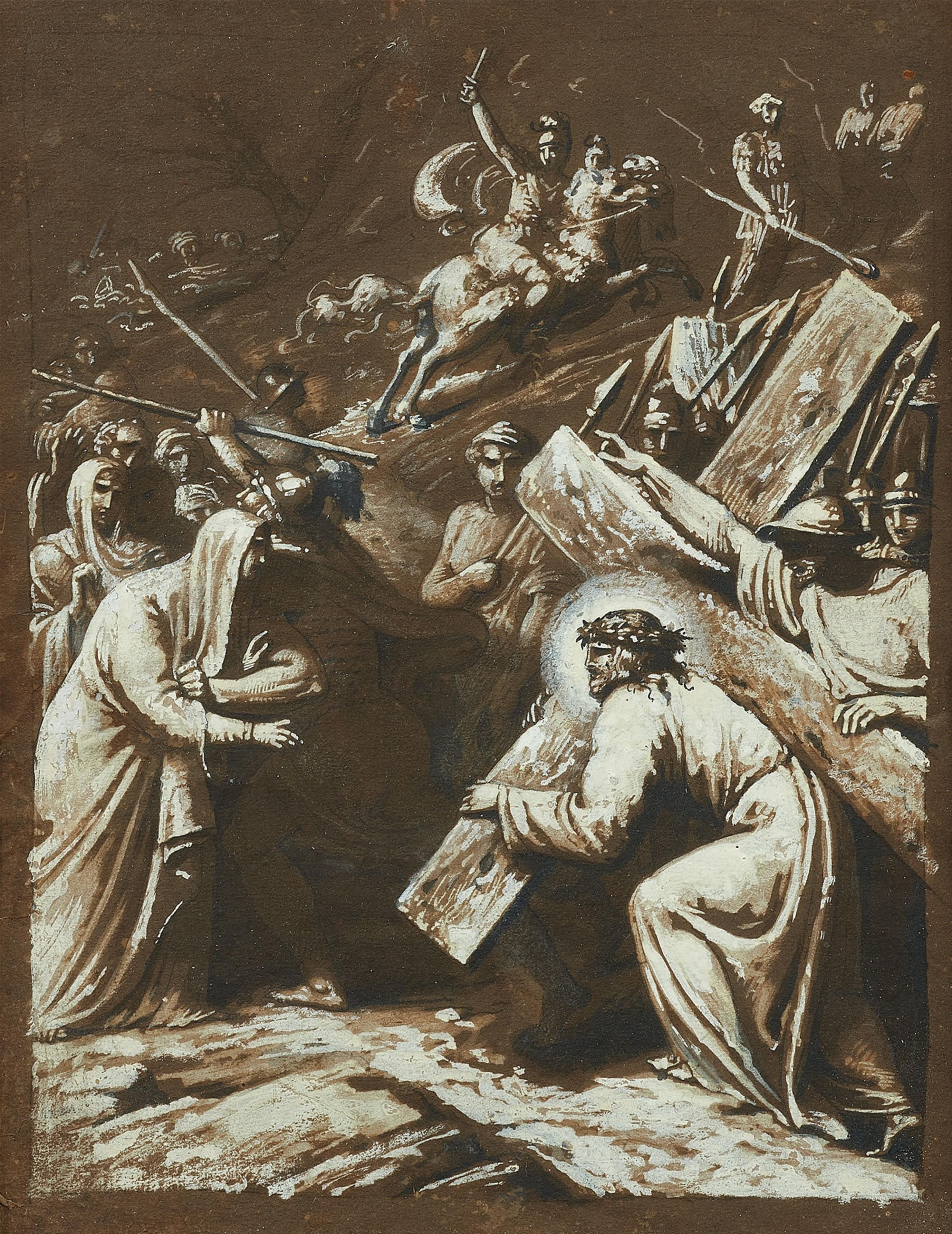 Italian School around 1700 - Jesus Meets His Mother on the Road to Calvary (4th Station of the Cross) - image-1