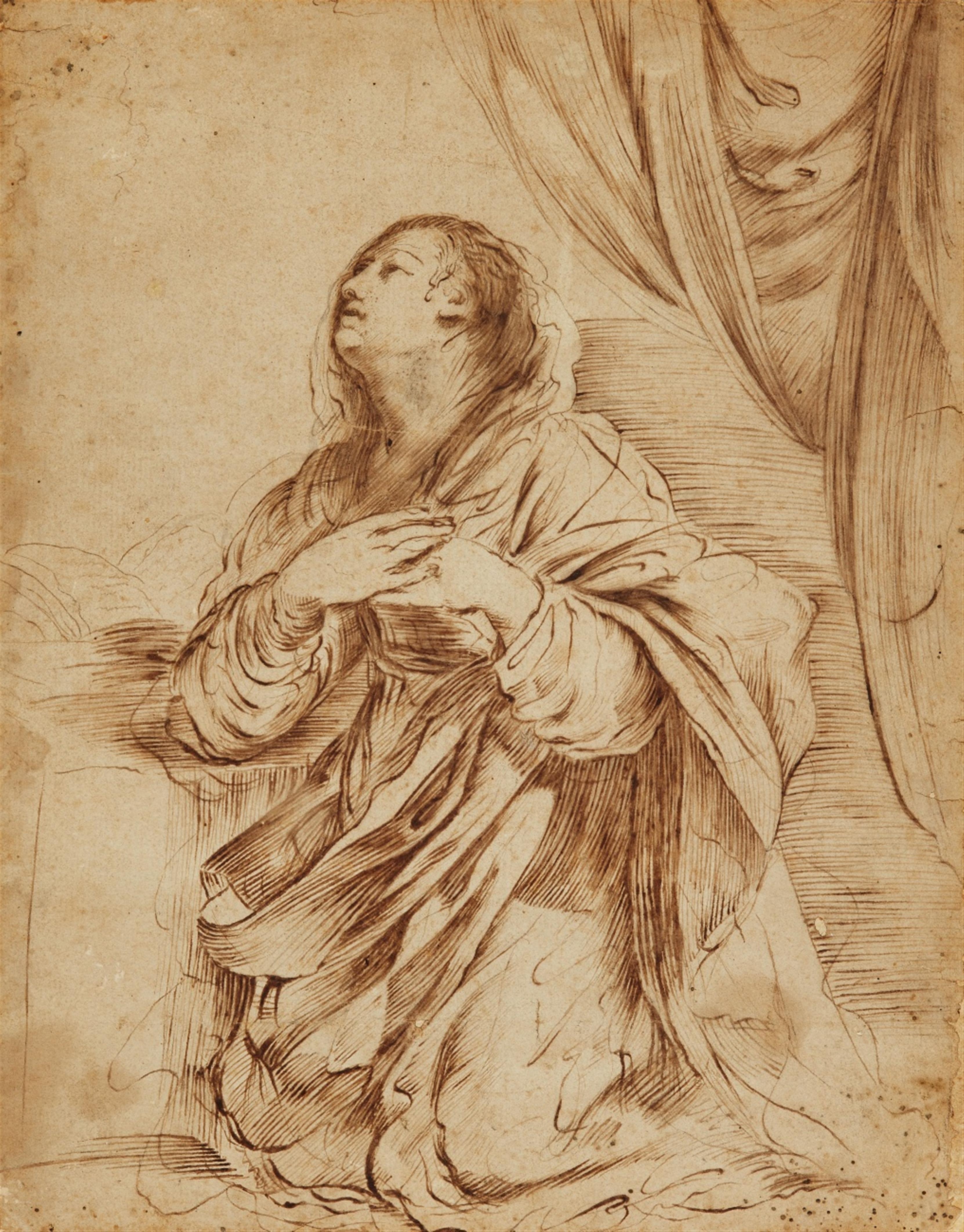 Giovanni Francesco Barbieri, called Il Guercino, attributed to - Kneeling Virgin Mary – from an Annunciation Scene - image-1