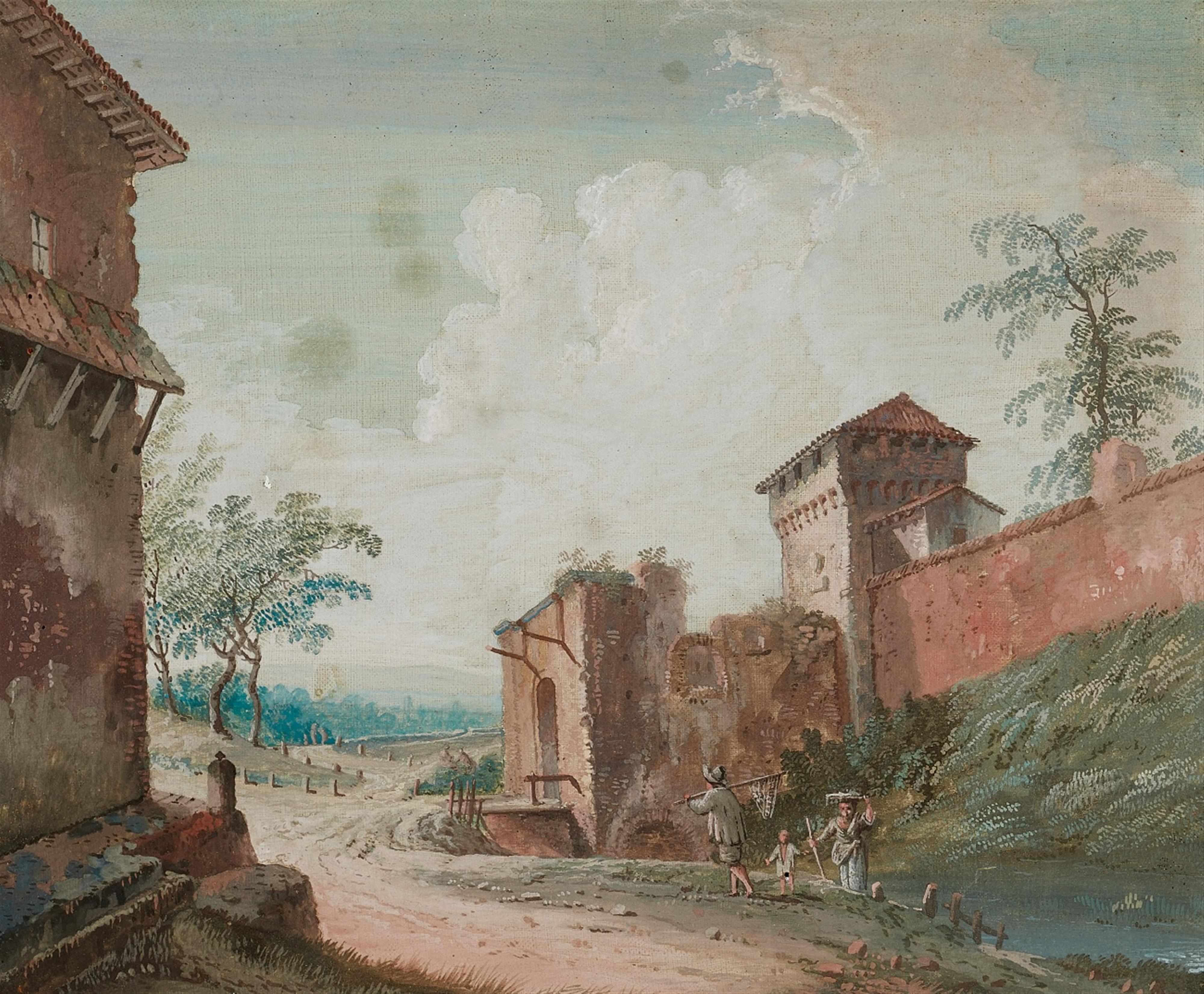 Bernardino Giuseppe Bison, zugeschrieben - Zwei Landschaften mit Ruinen und pastoraler Staffage - image-2