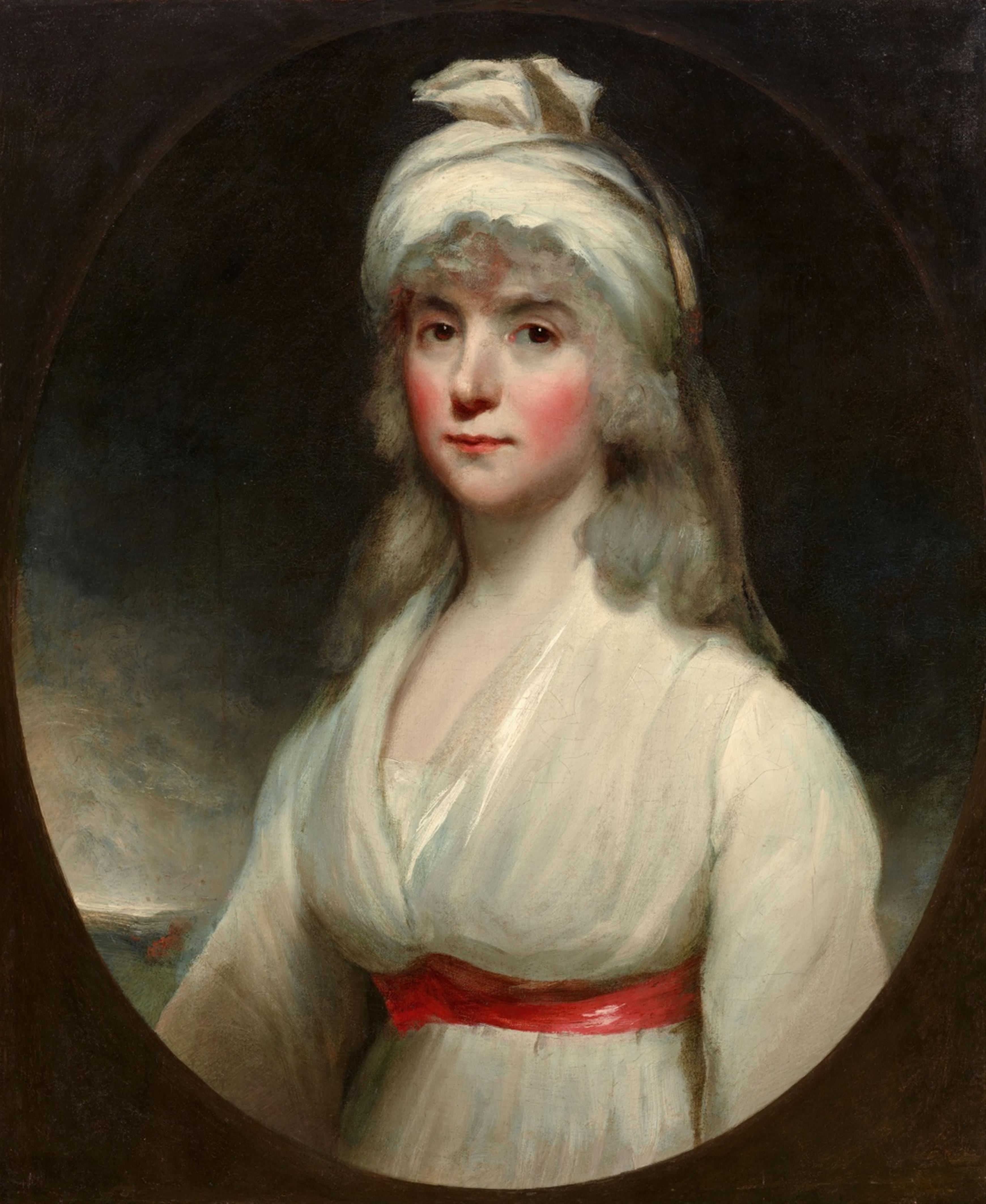 John Hoppner - Portrait der Ann Anguish in weißem Kleid mit roter Schärpe und weißem Turban - image-1