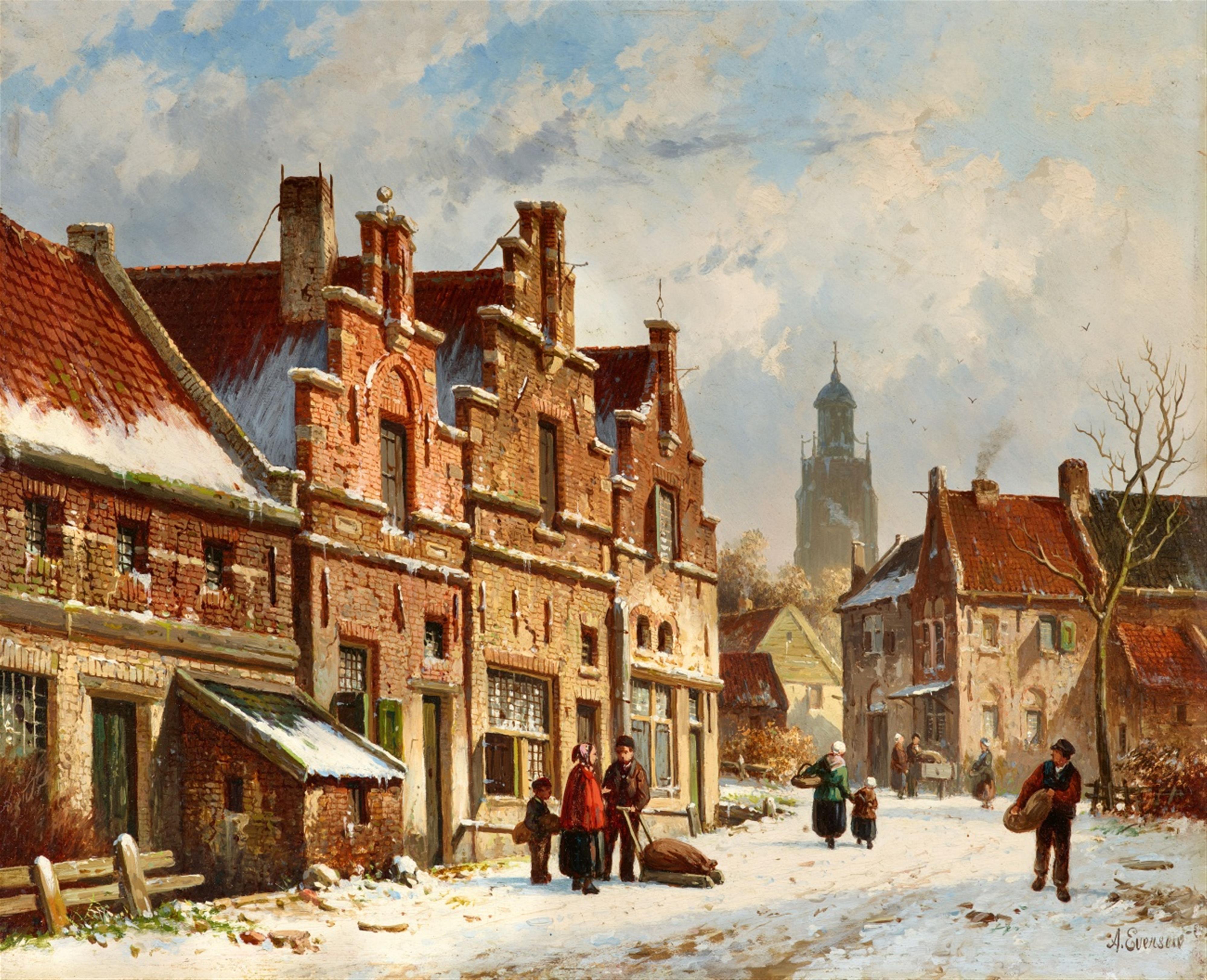 Adrianus Eversen - Ansicht einer holländischen Stadt im Winter - image-1