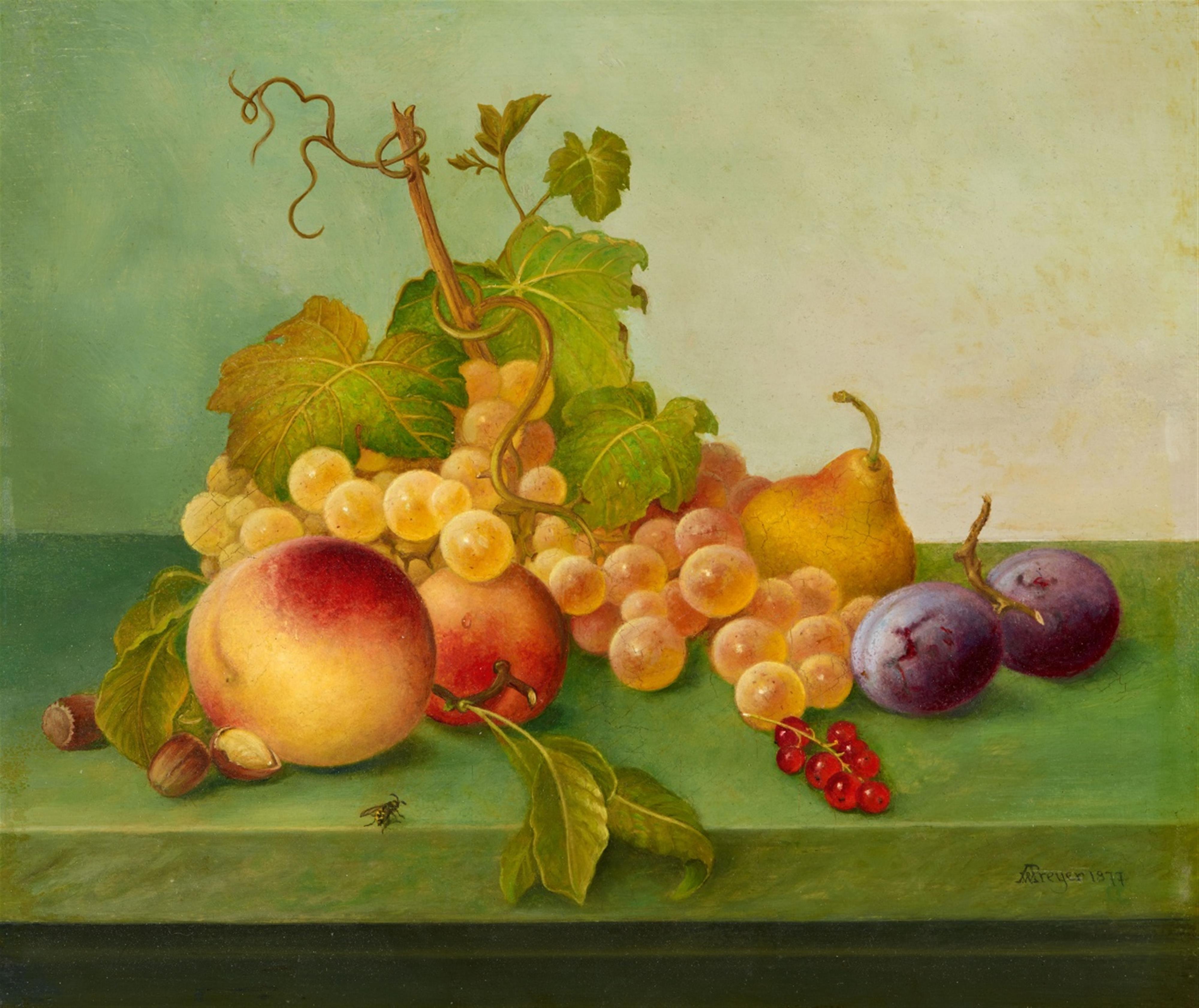Johann Wilhelm Preyer - Stillleben mit Früchten und Beeren auf einer Steinplatte - image-1