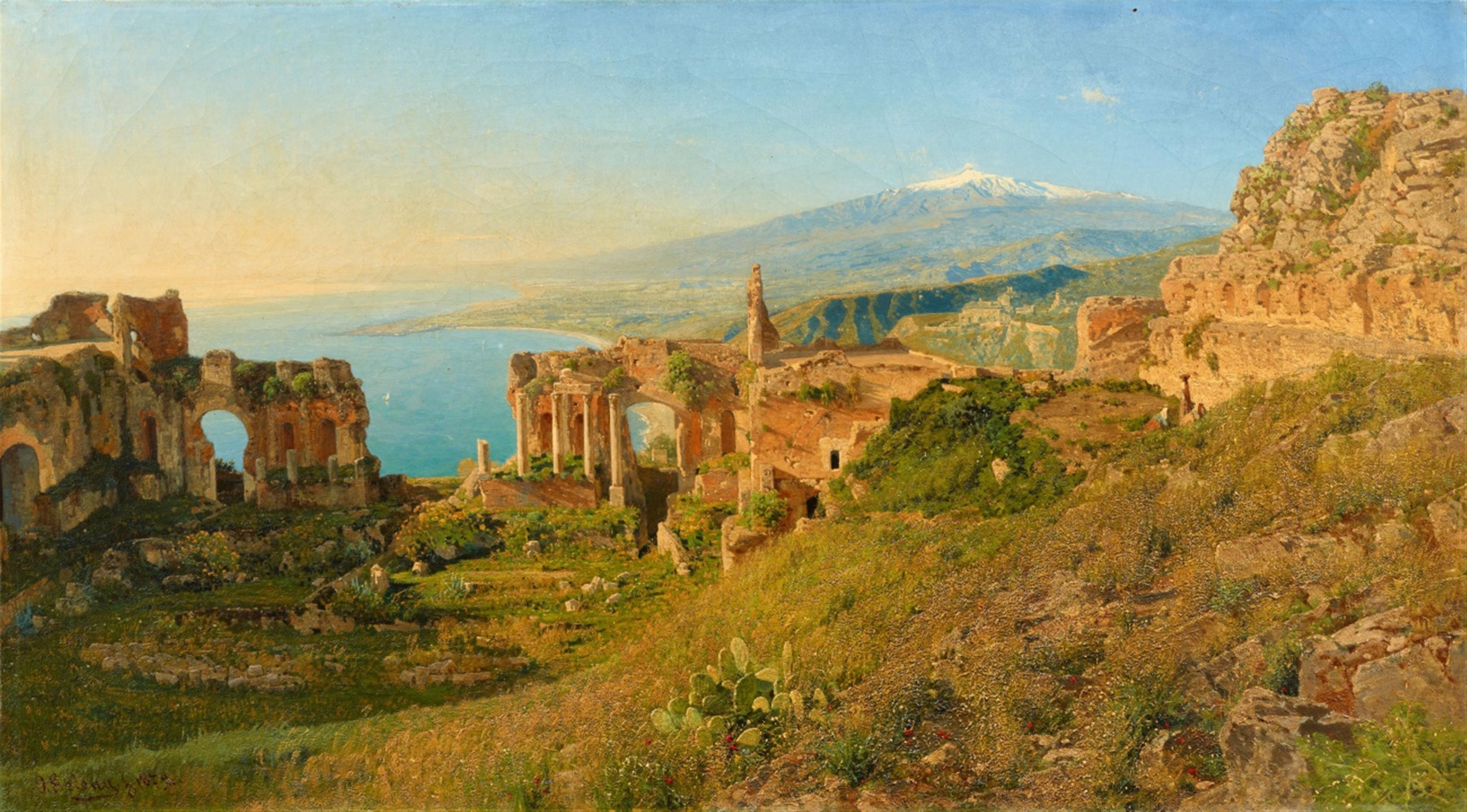 Otto Geleng - View of the Ancient Theatre of Taormina with the Snow-Capped Mount Etna in the Background - image-1