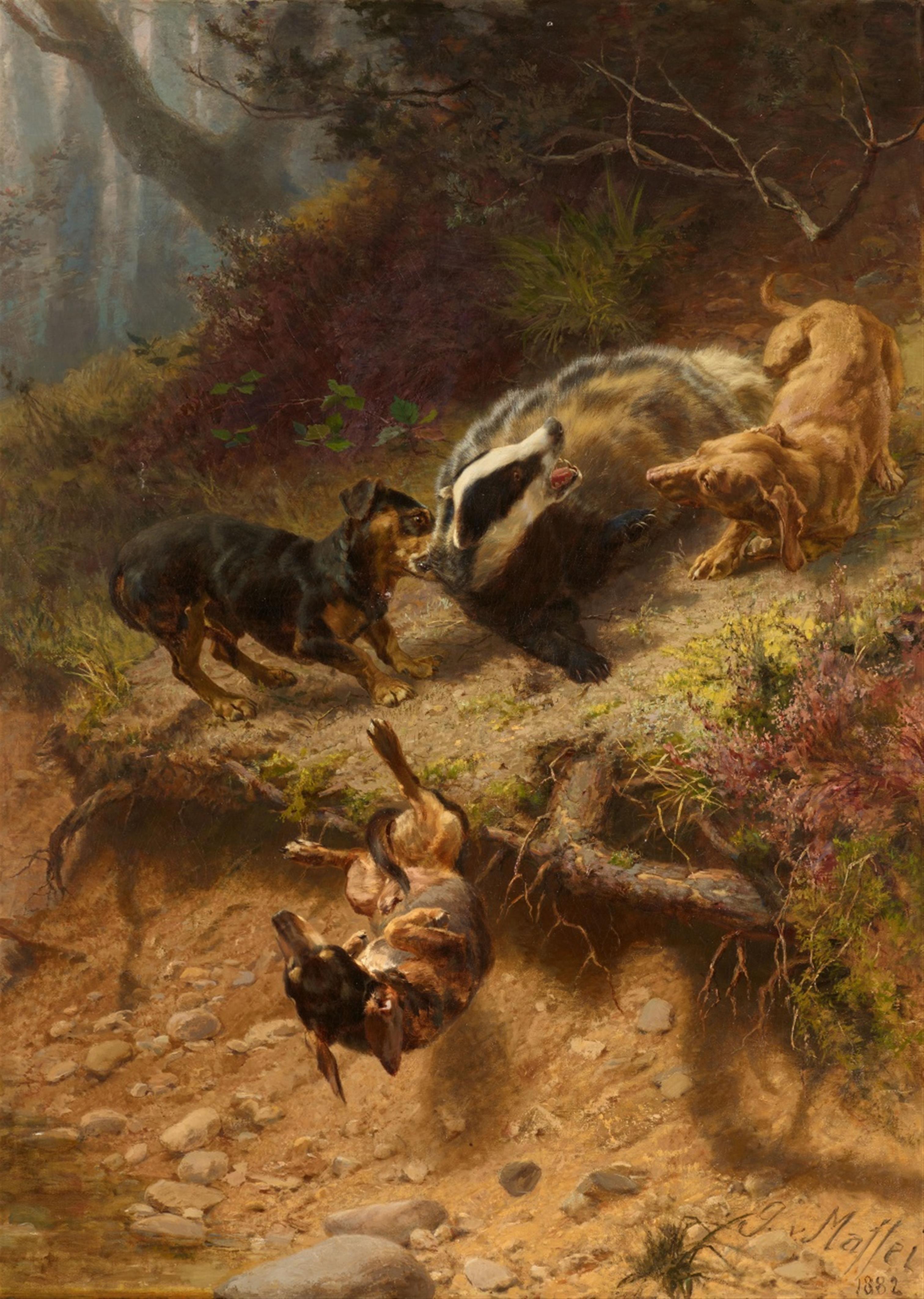 Guido von Maffei - A Badger fighting Three Dogs - image-1