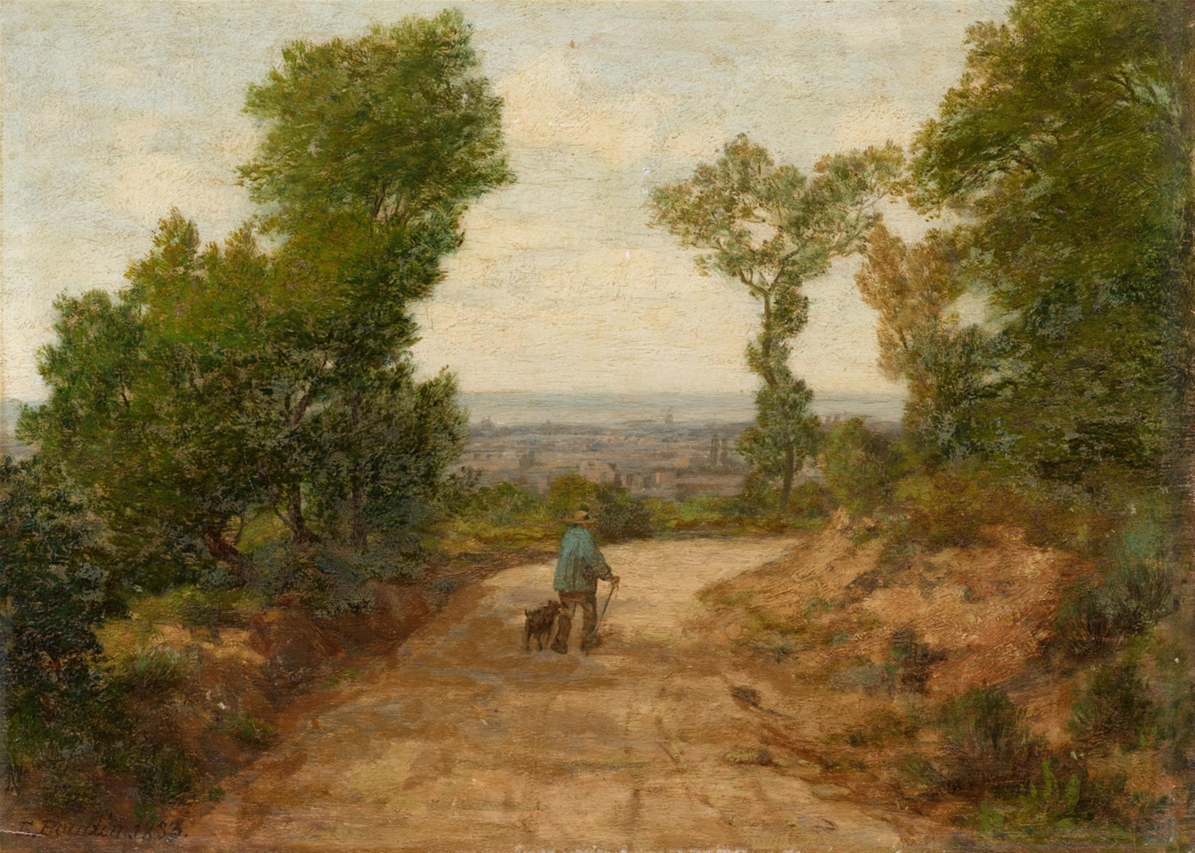 Eugène Boudin - Landschaft mit breitem Weg und Spaziergänger - image-1