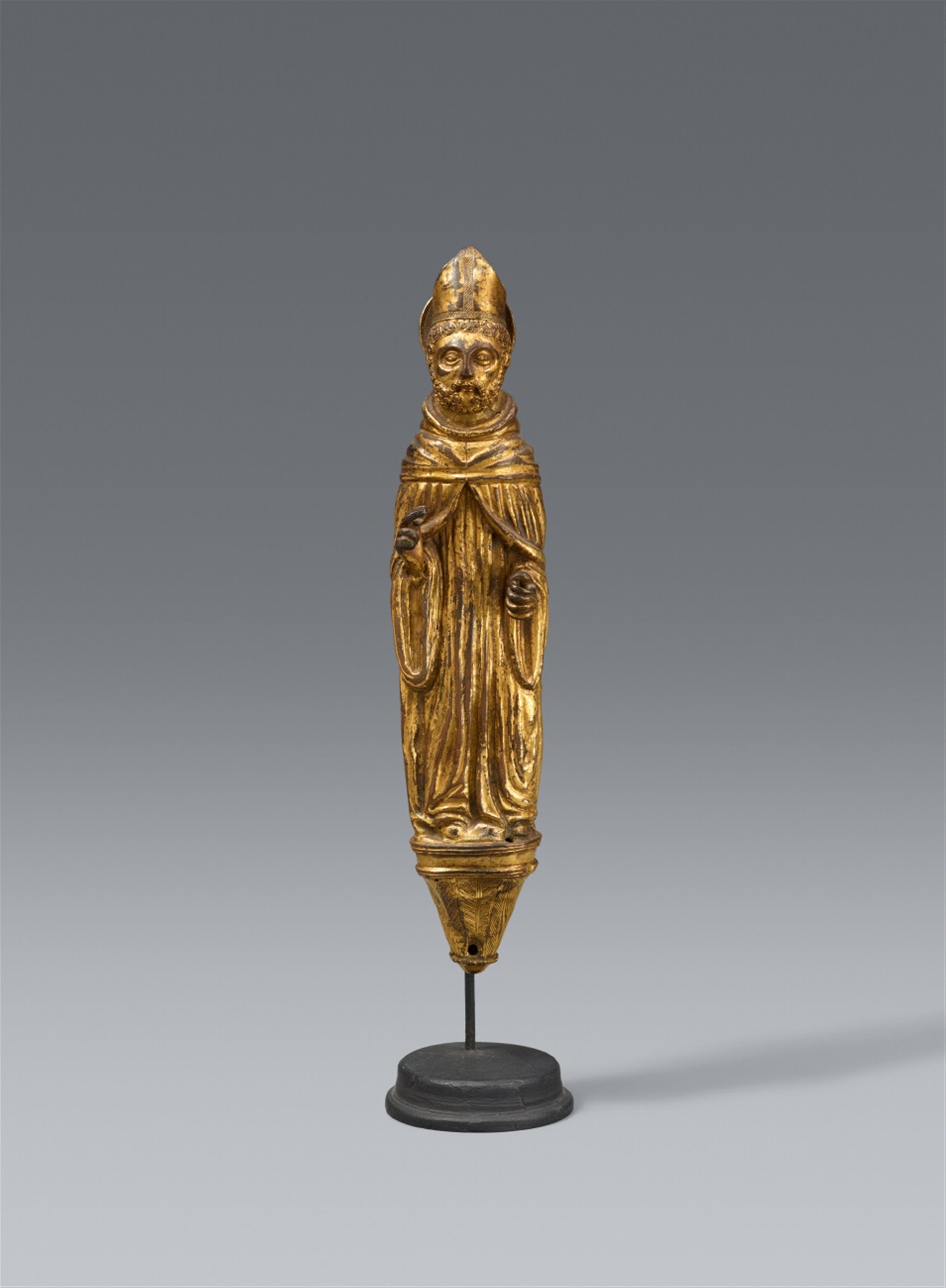 Italy Circa 1300 - An Italian copper statuette of a bishop saint, circa 1300 - image-1