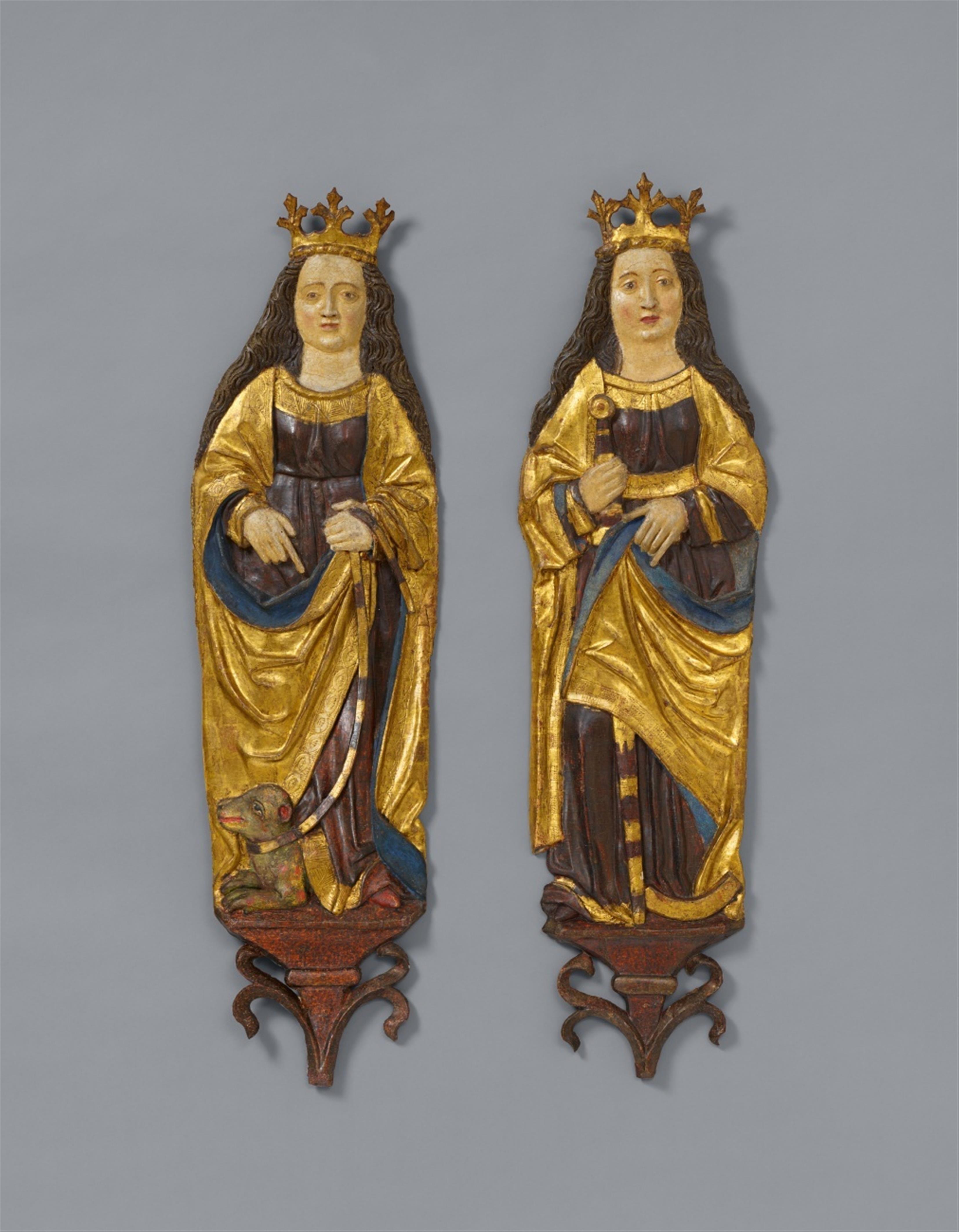 Swabia first half 16th century - A pair of carved limewood reliefs of Saints Catherine and Margaret, presumably Swabian, first half 16th century - image-1