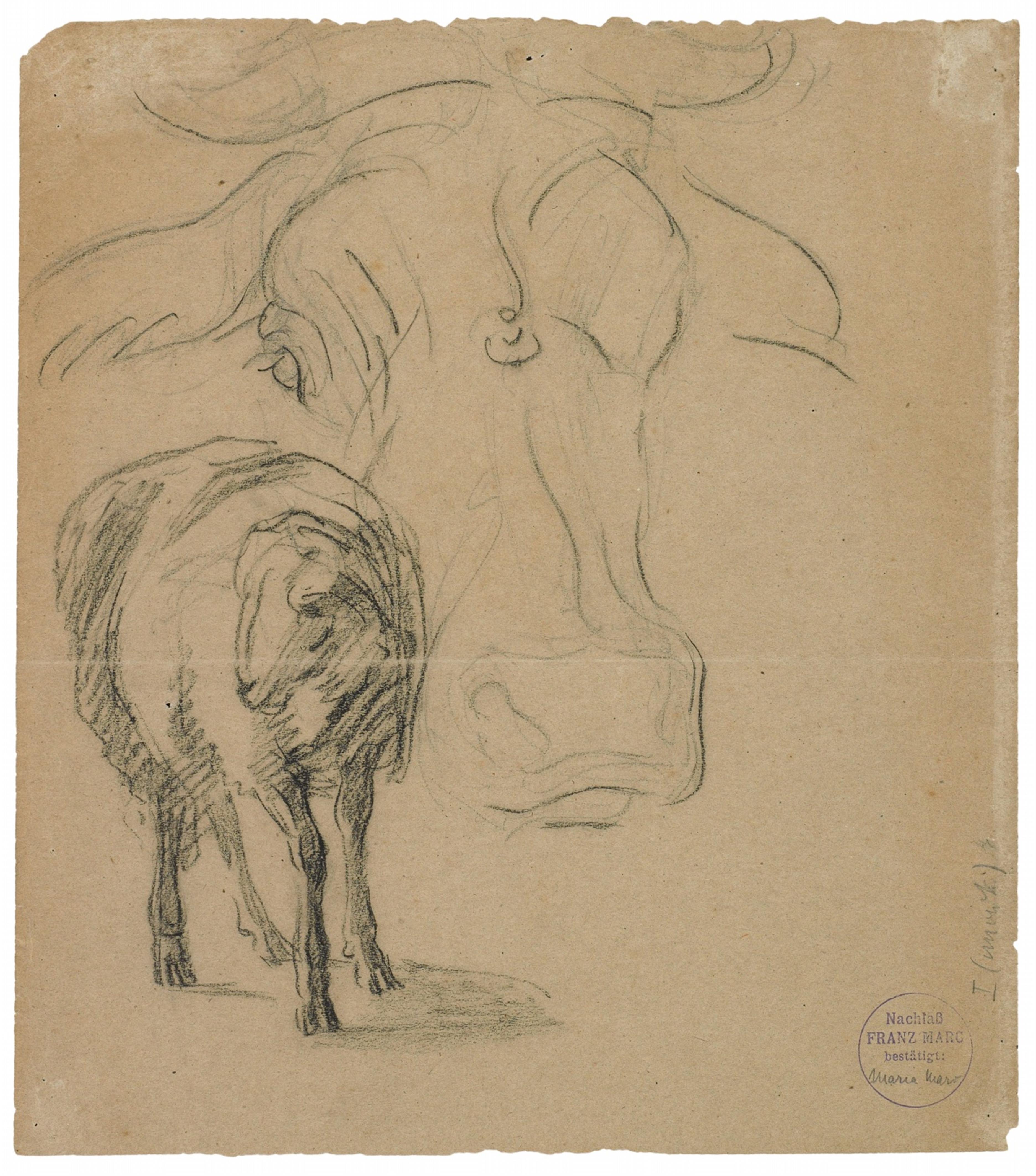 Franz Marc - Schafzeichnung I. Verso: Schaf und grosses Schema eines Kuhkopfes - image-2