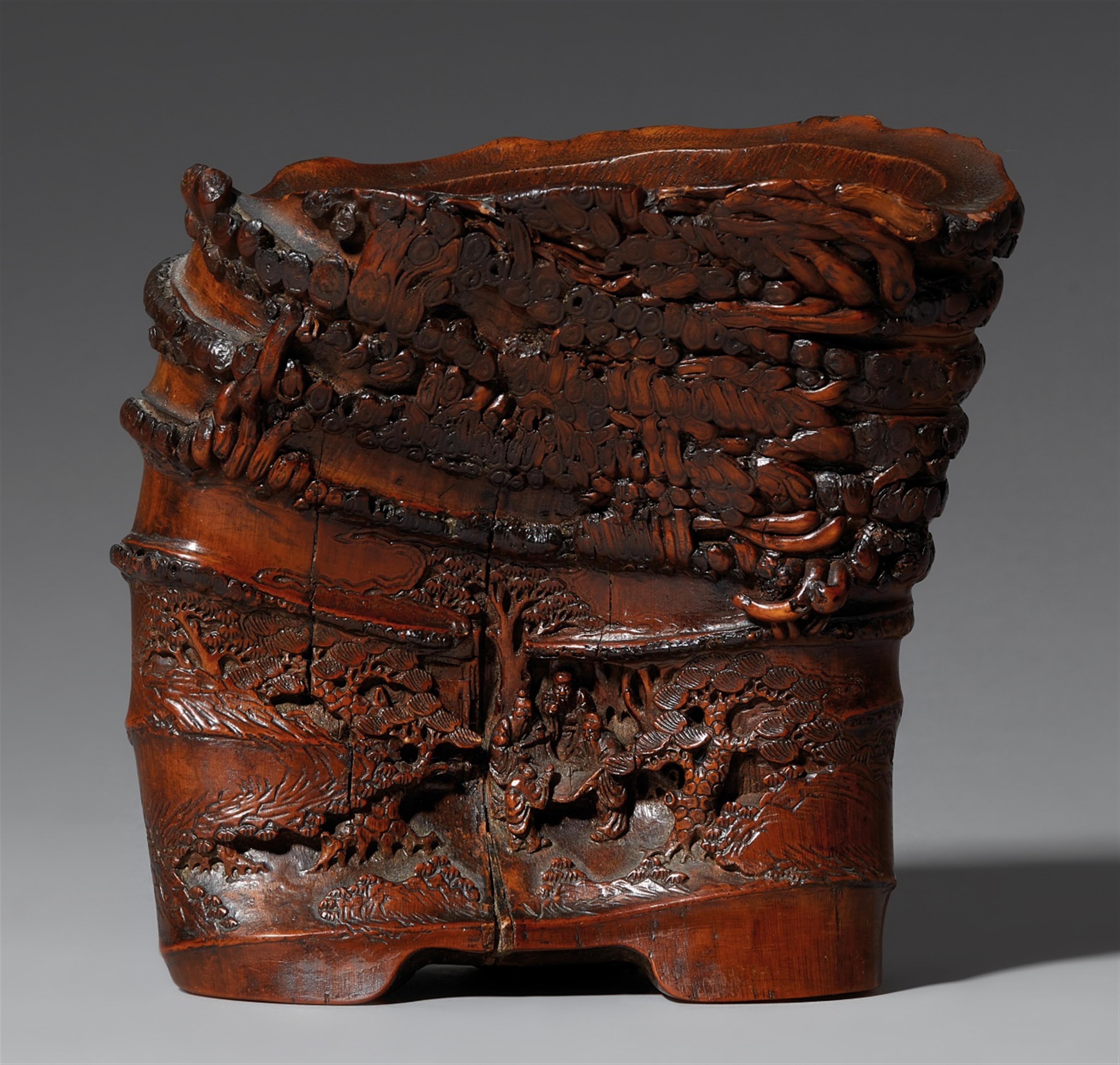 A bamboo root brush pot. 17th/18th century - image-1