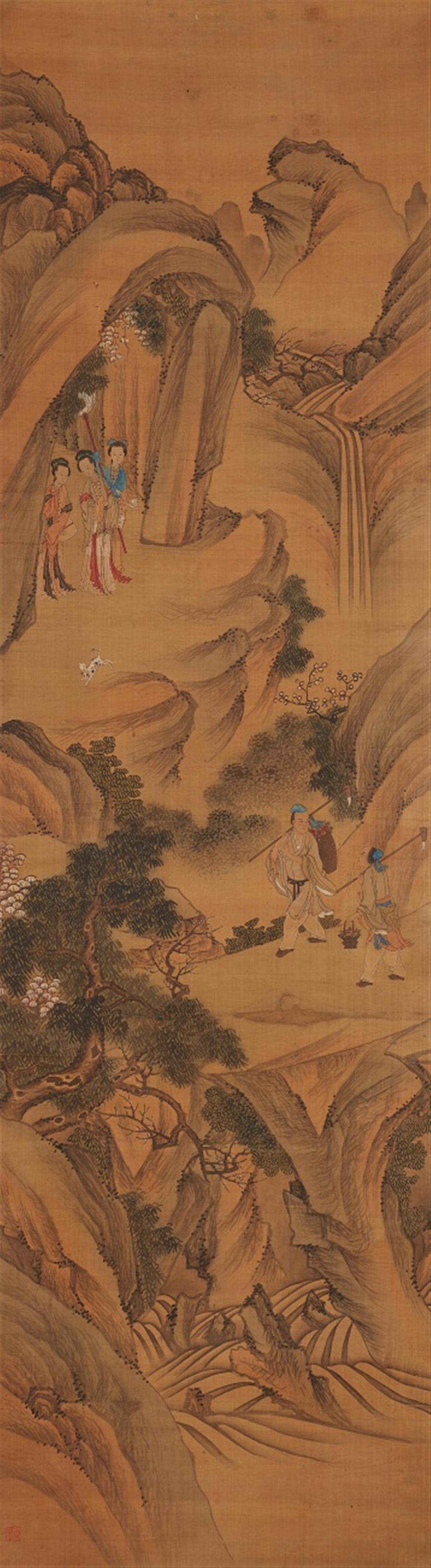 Leng Mei . Qing-Zeit - The Daoist paradise of the immortals. A set of ten hanging scrolls. Ink and colour on paper. One scroll dated cyclically renyin (1722) and inscribed Jinmen huashi Leng Mei and s... - image-3