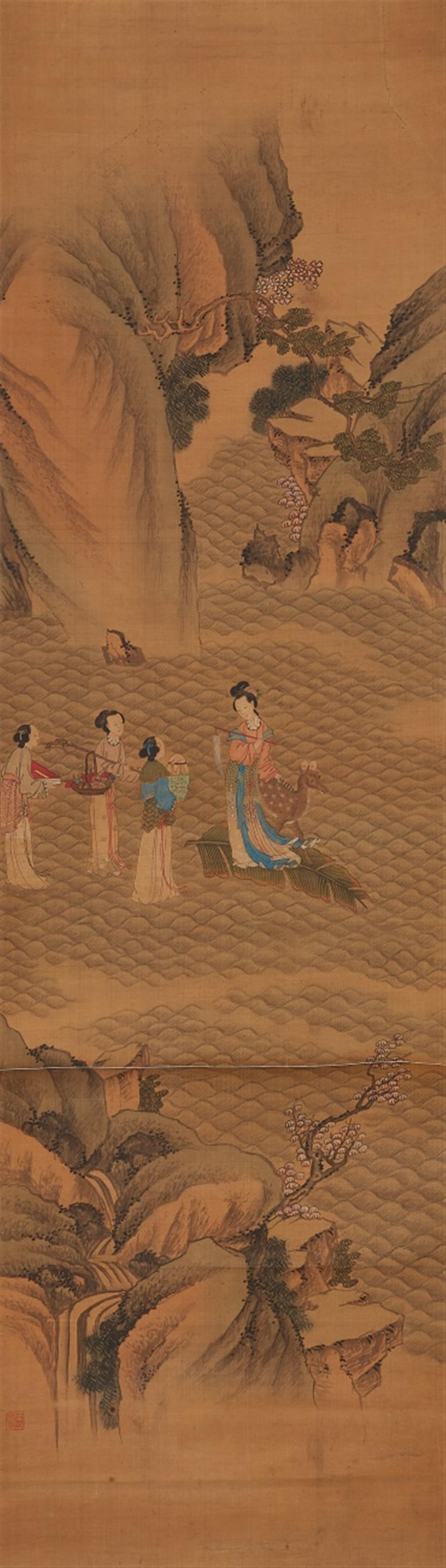 Leng Mei . Qing-Zeit - The Daoist paradise of the immortals. A set of ten hanging scrolls. Ink and colour on paper. One scroll dated cyclically renyin (1722) and inscribed Jinmen huashi Leng Mei and s... - image-5
