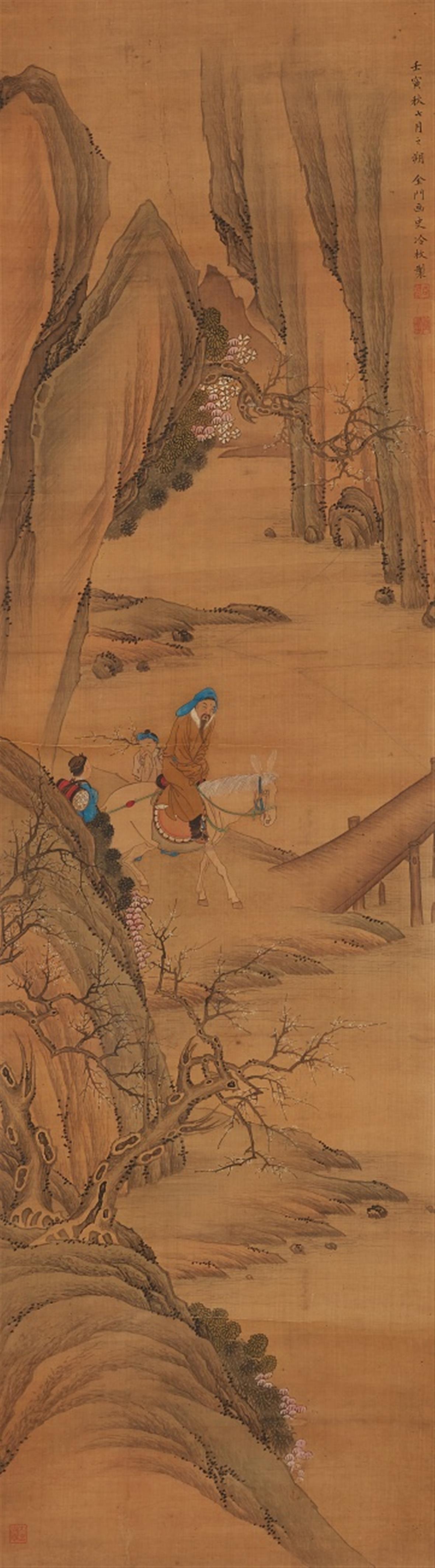 Leng Mei . Qing-Zeit - The Daoist paradise of the immortals. A set of ten hanging scrolls. Ink and colour on paper. One scroll dated cyclically renyin (1722) and inscribed Jinmen huashi Leng Mei and s... - image-6