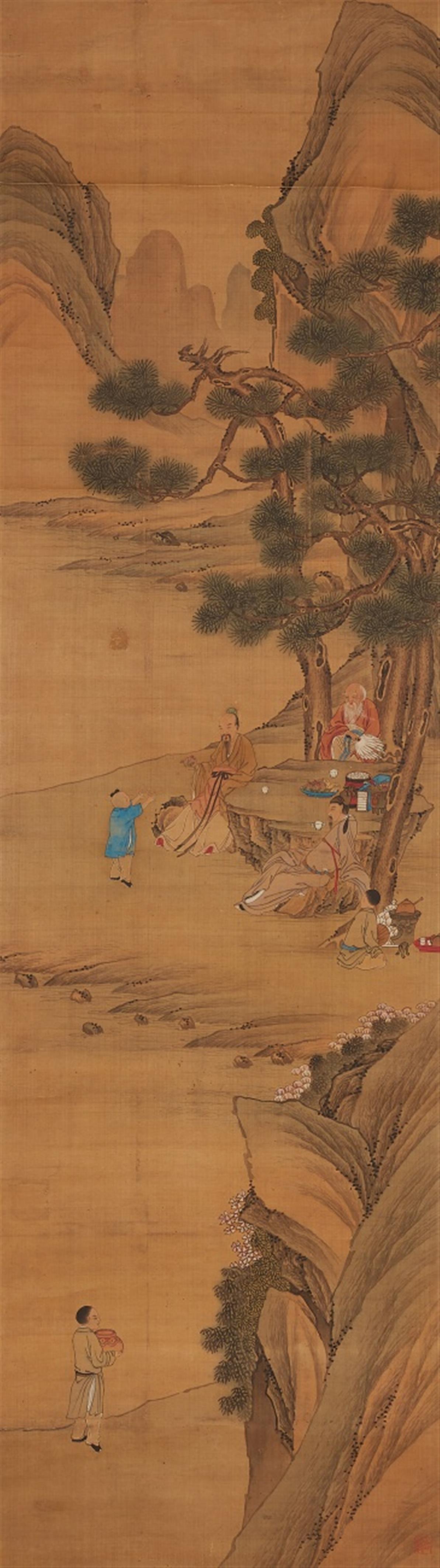 Leng Mei . Qing-Zeit - The Daoist paradise of the immortals. A set of ten hanging scrolls. Ink and colour on paper. One scroll dated cyclically renyin (1722) and inscribed Jinmen huashi Leng Mei and s... - image-10