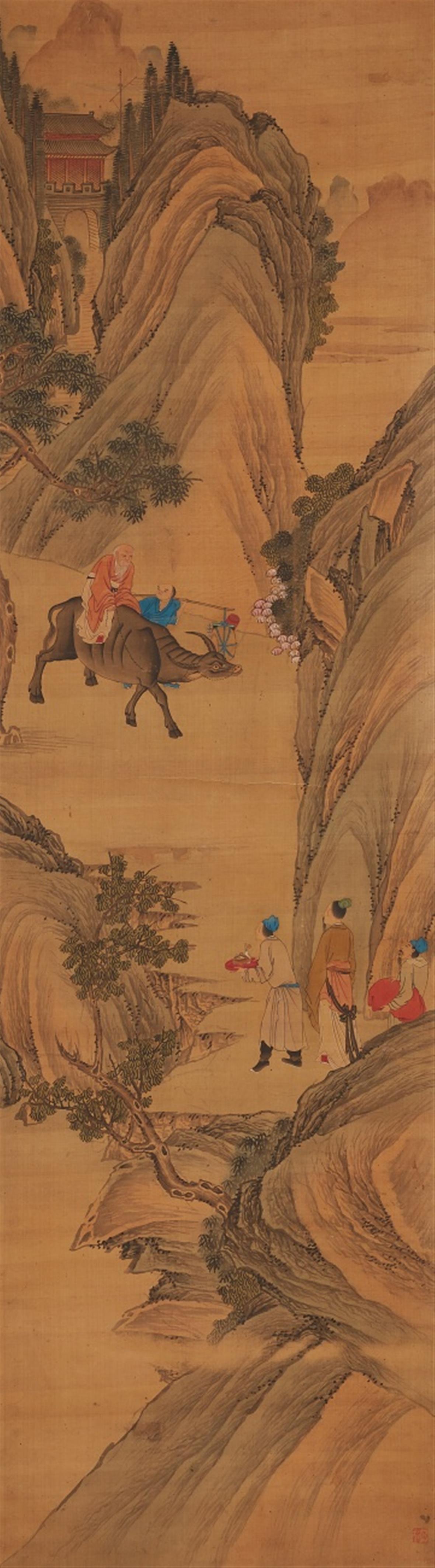 Leng Mei . Qing-Zeit - The Daoist paradise of the immortals. A set of ten hanging scrolls. Ink and colour on paper. One scroll dated cyclically renyin (1722) and inscribed Jinmen huashi Leng Mei and s... - image-11