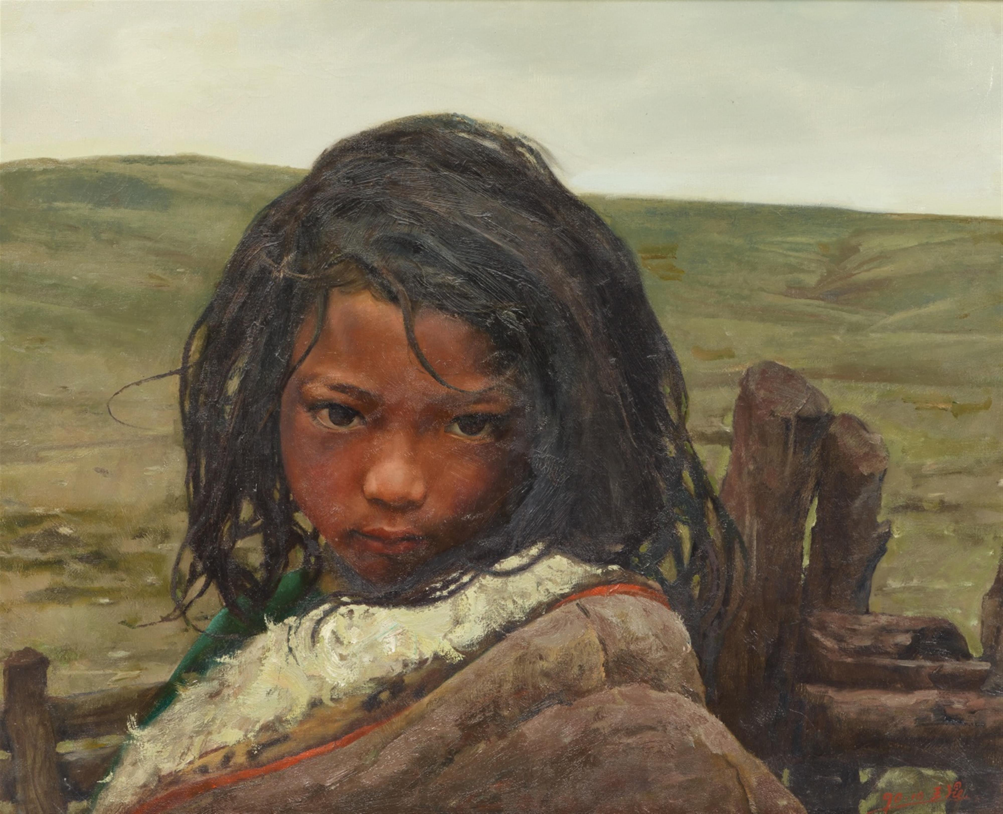Wang Kun - A portrait of a girl. Oil on canvas. Dated and signed 90.10. Wang Kun. Framed. - image-1