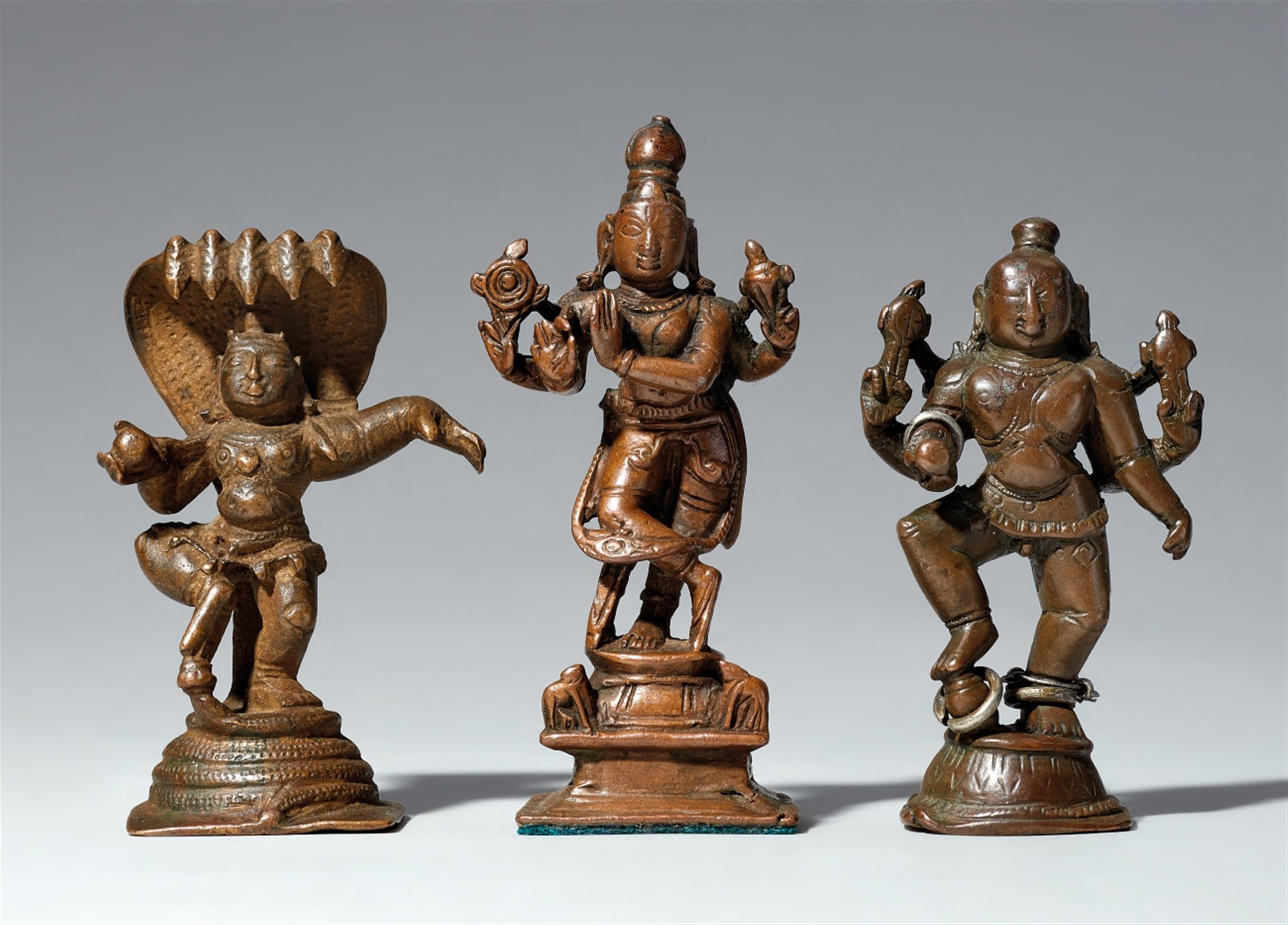 A group of three South Indian copper alloy figures of Krishna. 17th/19th century - image-1