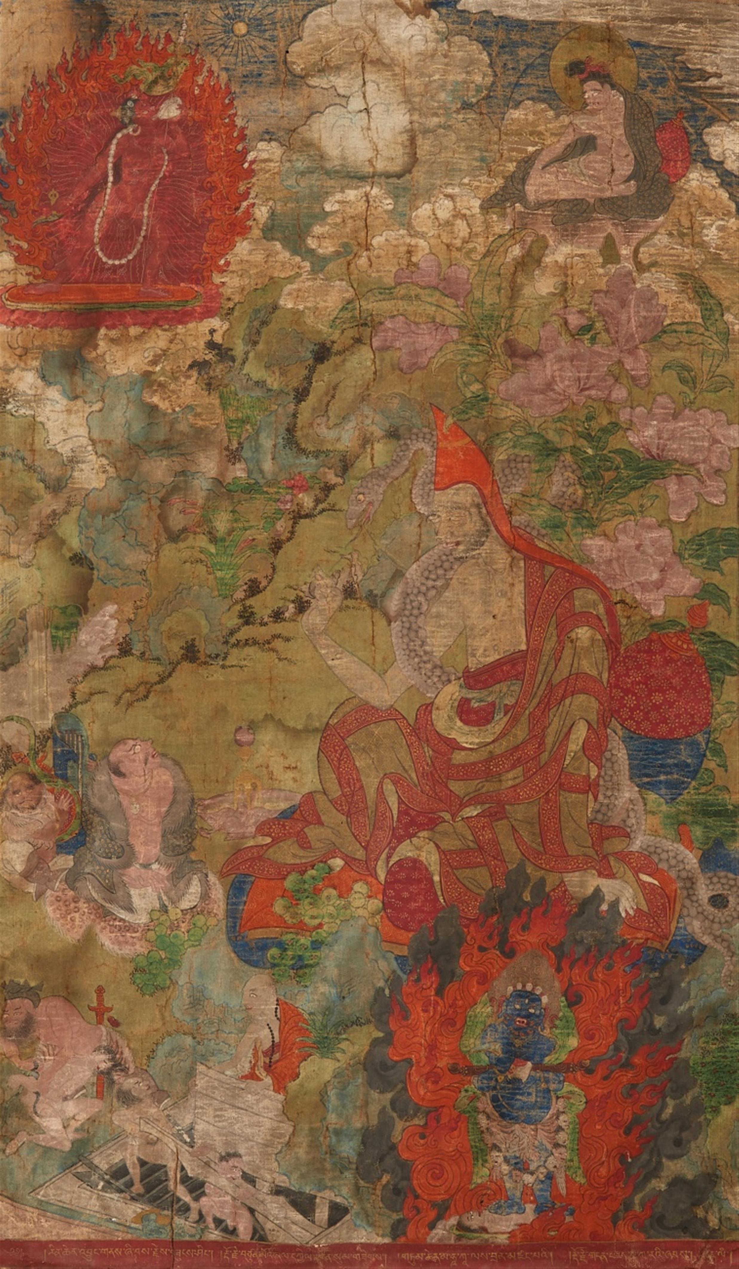 Seltenes Set von sechs Thangkas mit Darstellungen des Ersten Panchen Lamas und seiner früheren Inkarnationen. Tibet. 18./19. Jh. - image-5