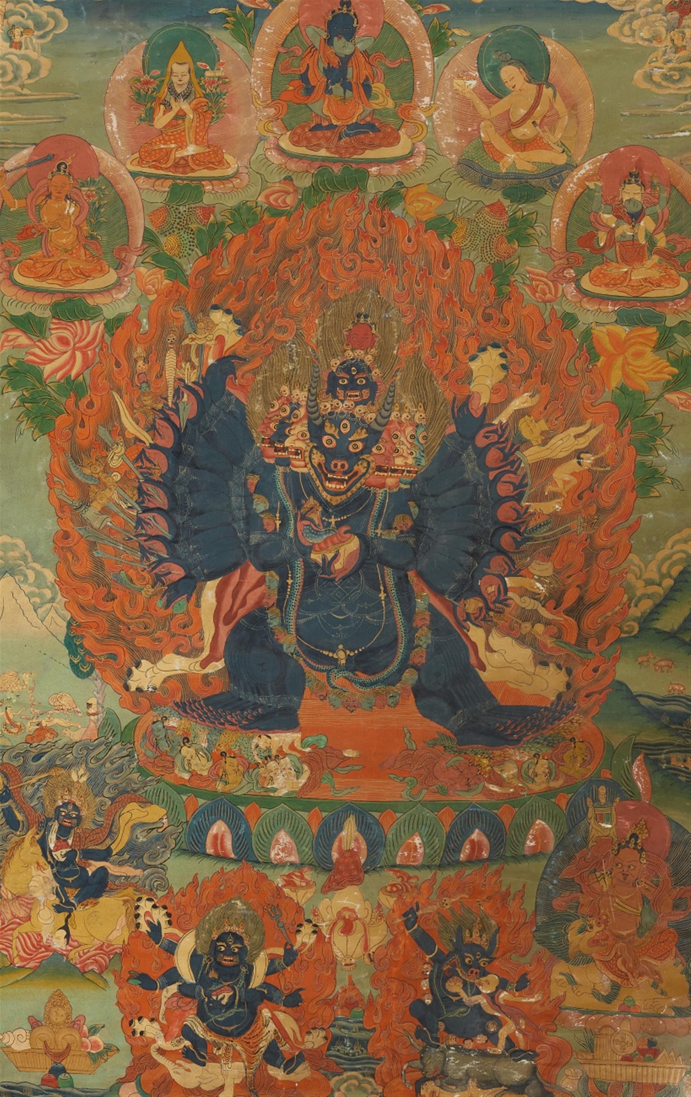 A Tibetan thangka of Vajrabhairava. 19th century - image-1