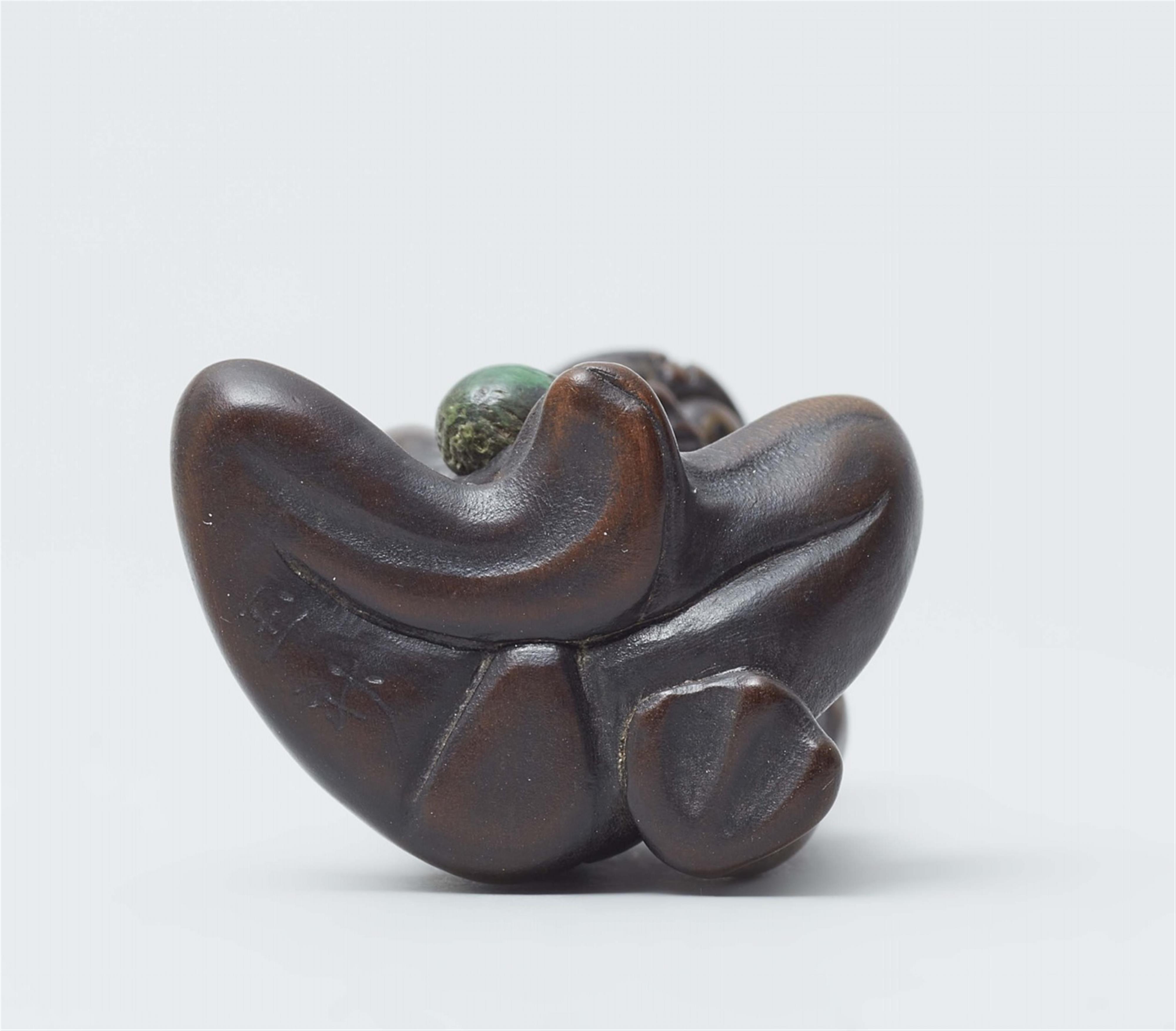 A wood and ivory netsuke of a kappa with a cucumber. 19th century - image-5
