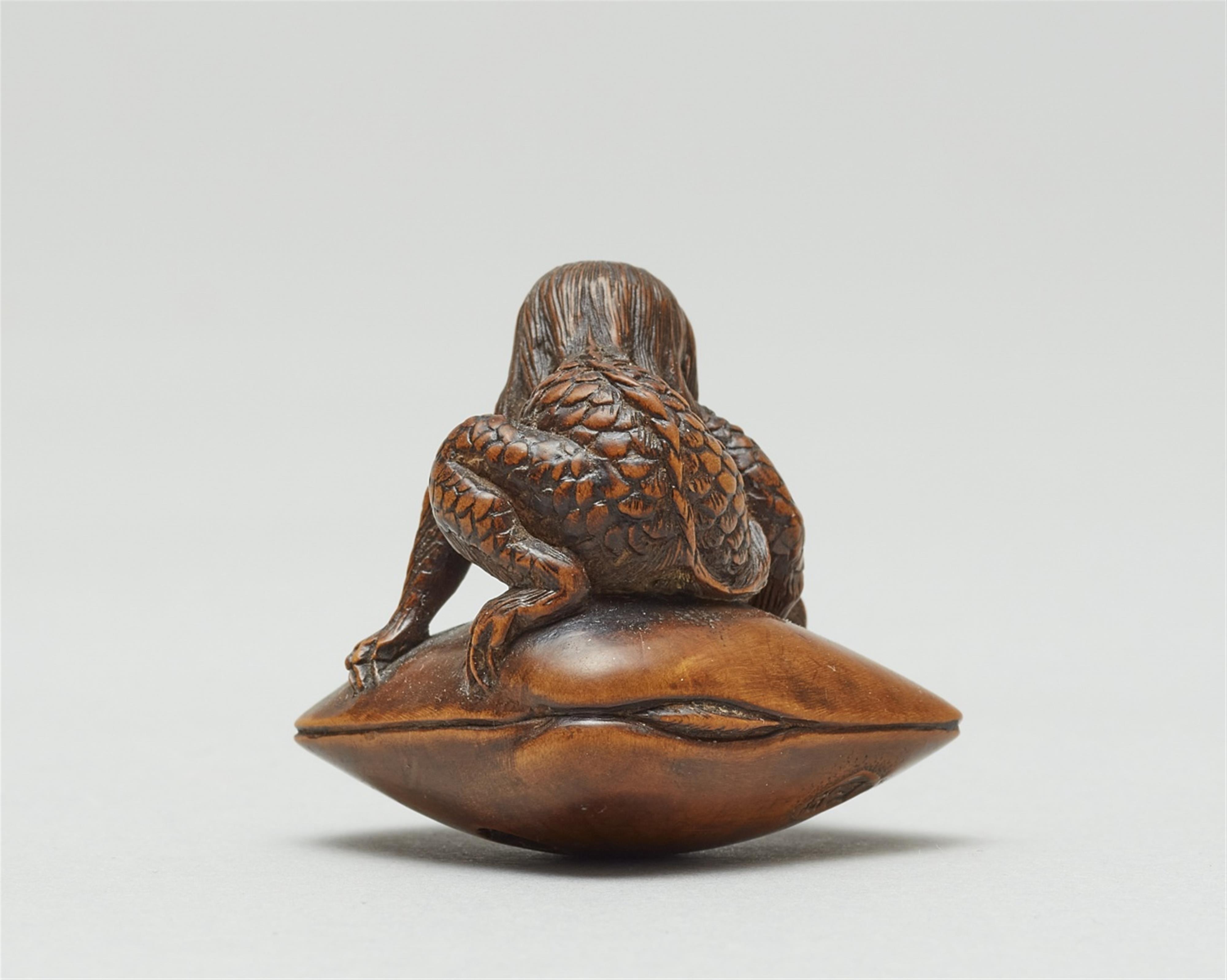A boxwood netsuke of a kappa on a shell. Late 19th century - image-3