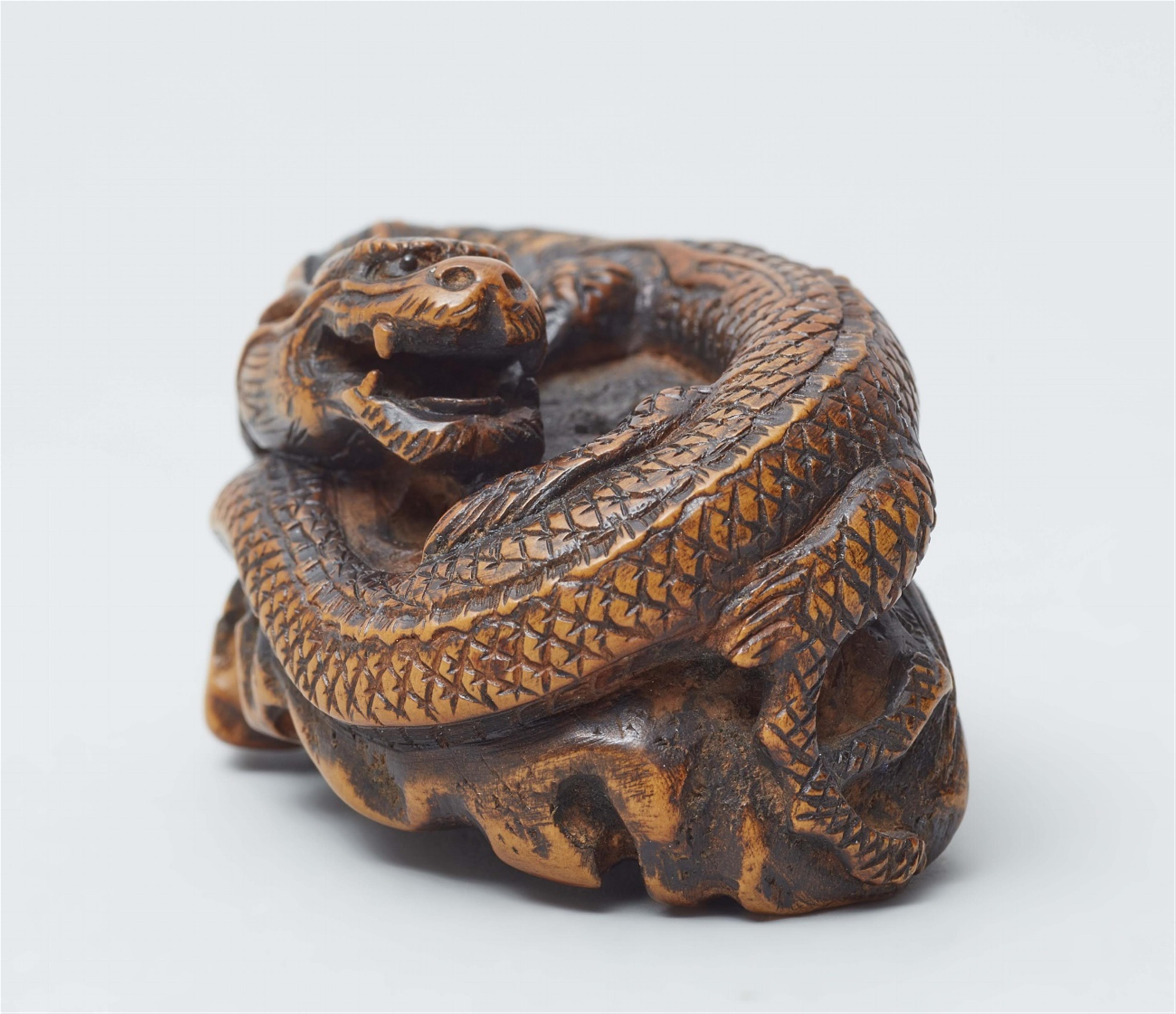 A boxwood netsuke of a dragon on a rock. First half 19th century - image-2