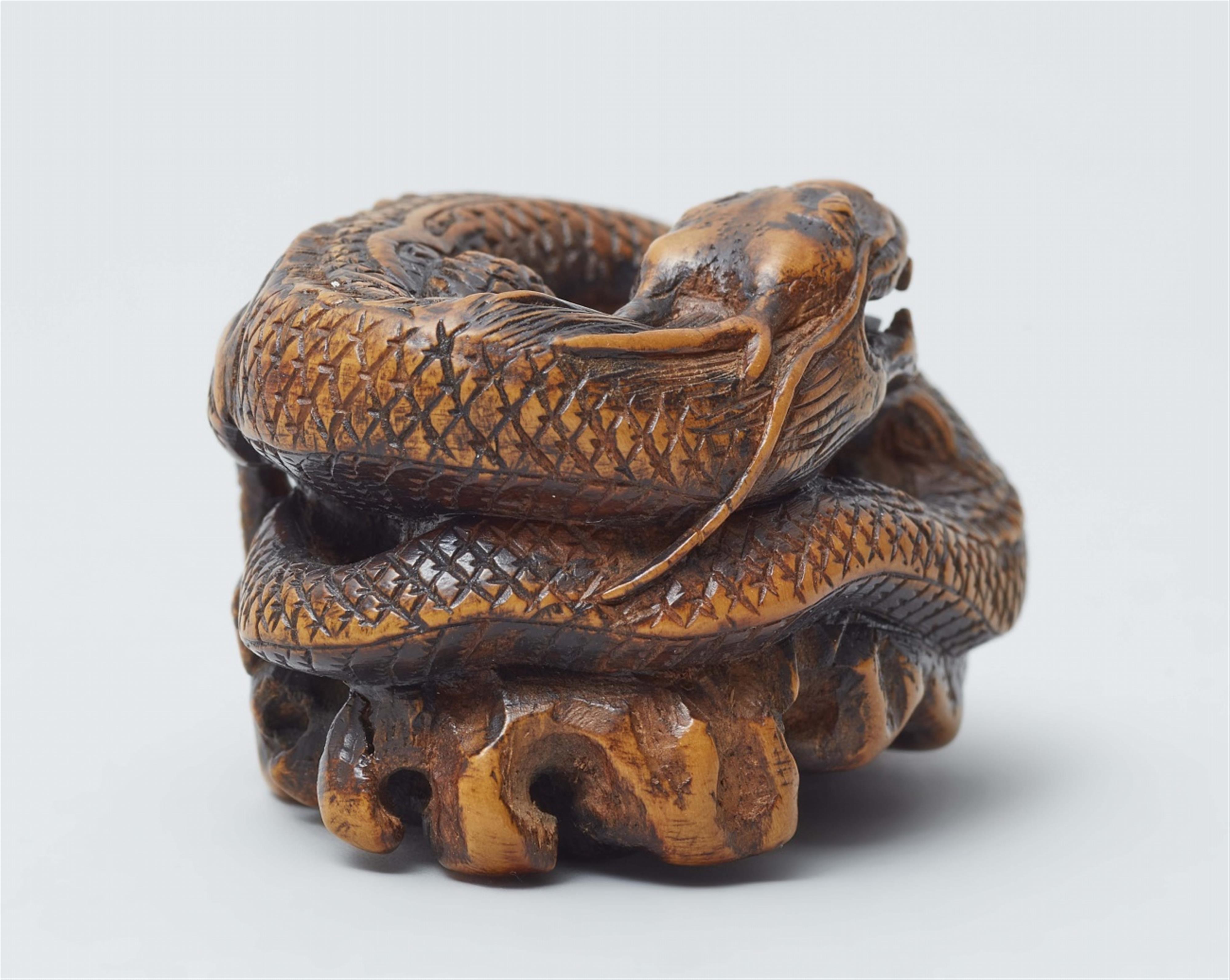 A boxwood netsuke of a dragon on a rock. First half 19th century - image-4