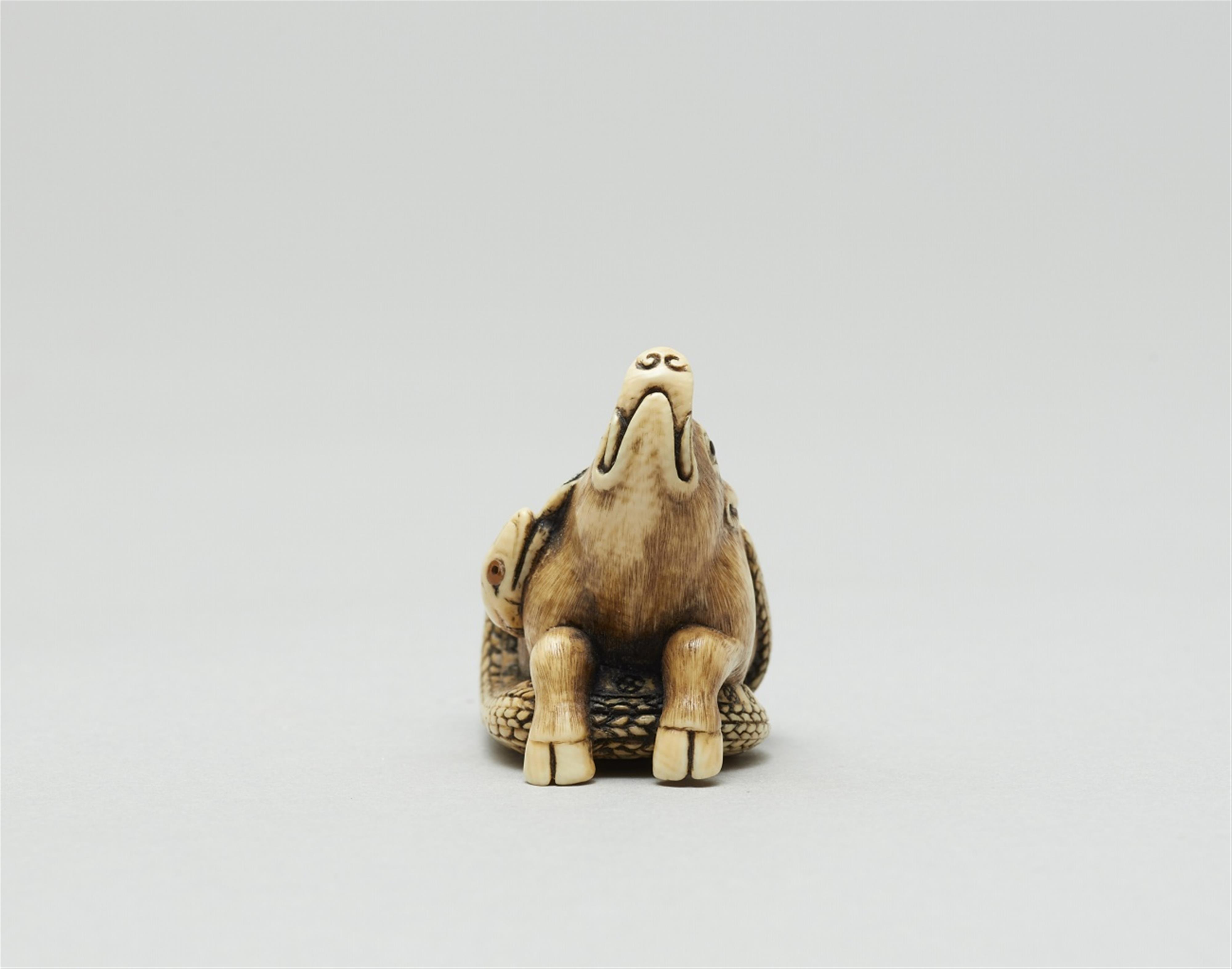 An ivory netsuke of a boar with a snake. Late 19th century - image-3