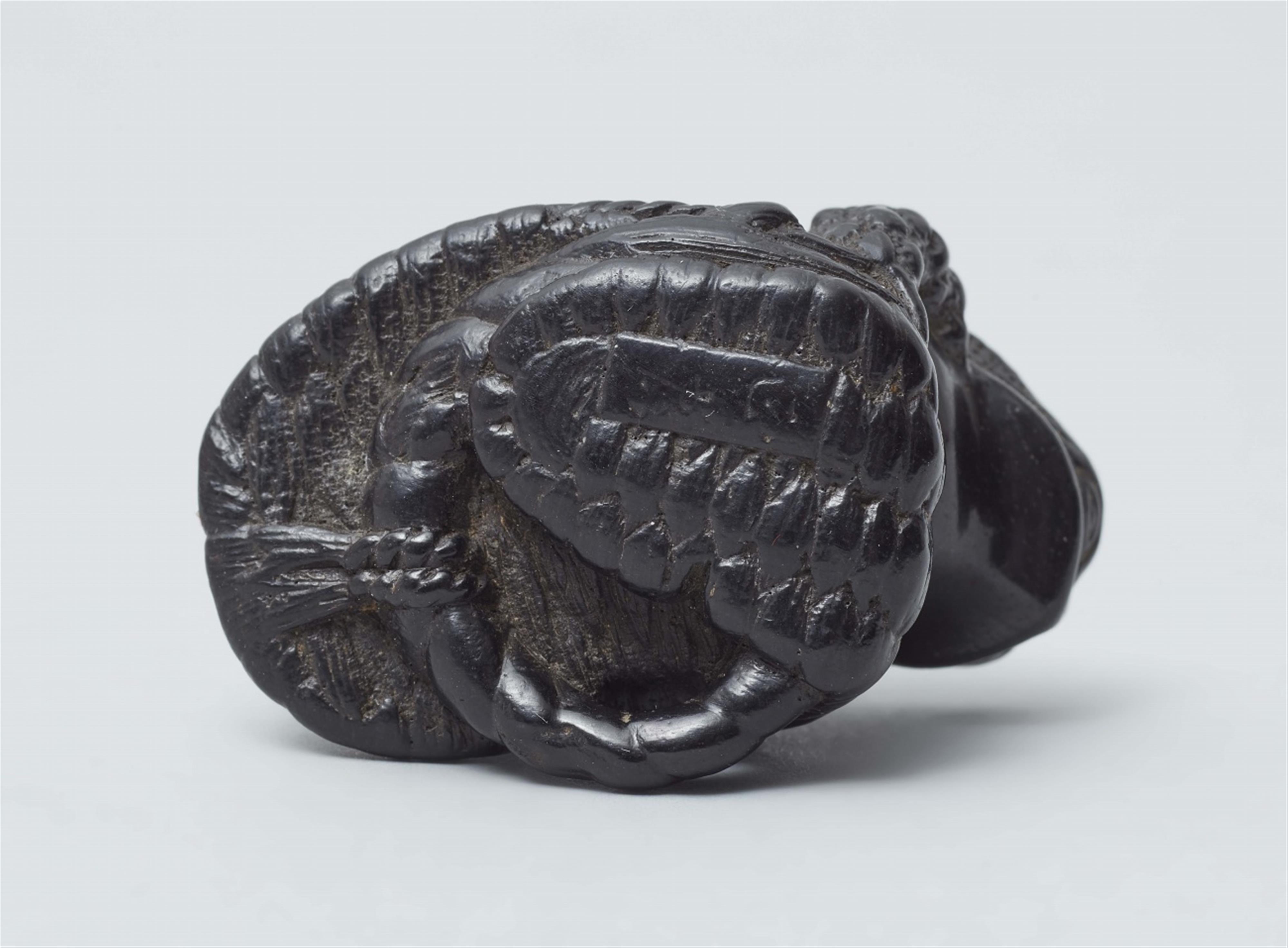 A kaki wood netsuke of a toad on a straw sandal. First half 19th century - image-5